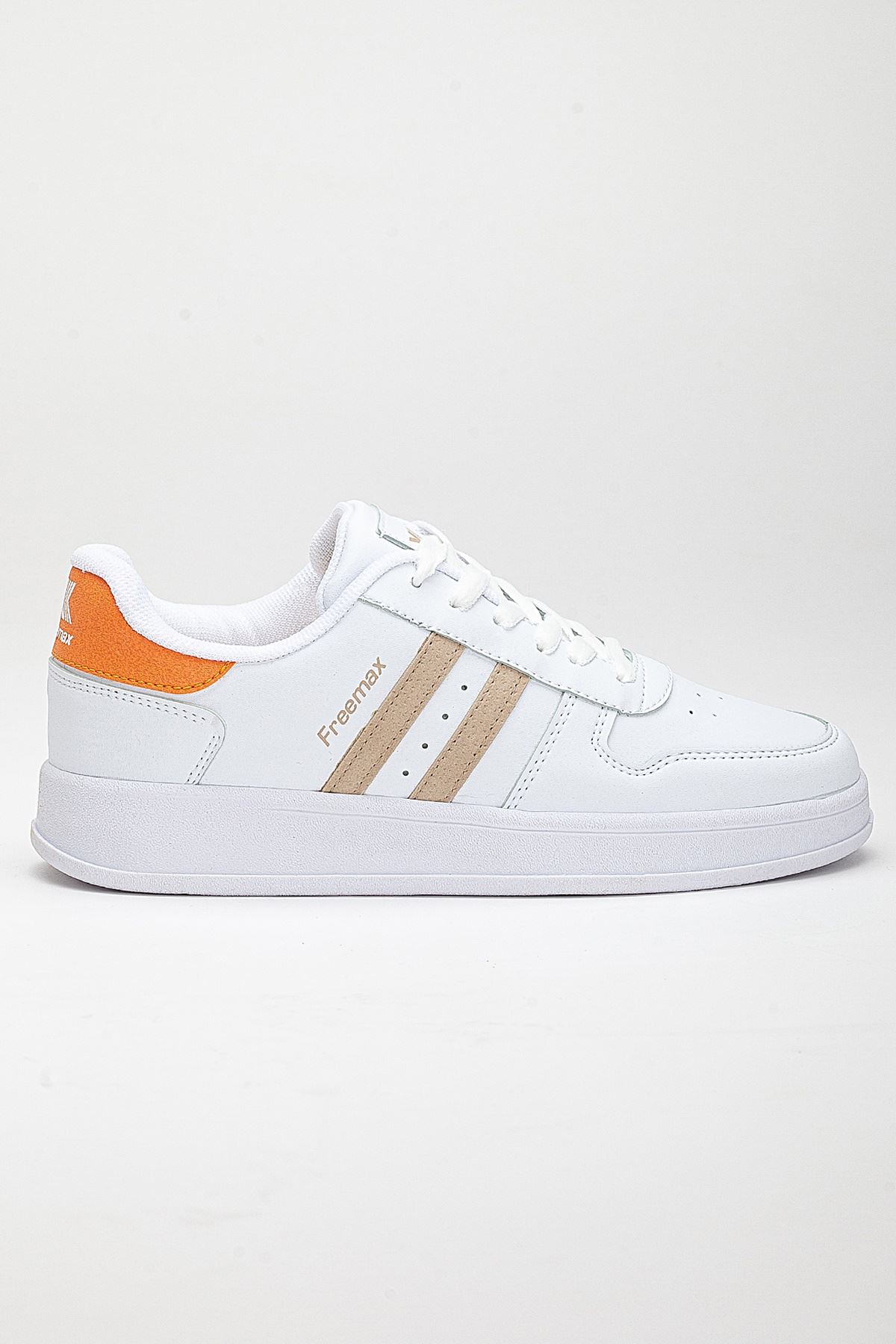 Freemax Unisex Garantili  İç Tabanlık Hafif Esnek Sağlam Sneaker Spor Ayakkabı 2023.178 Beyaz Oranj