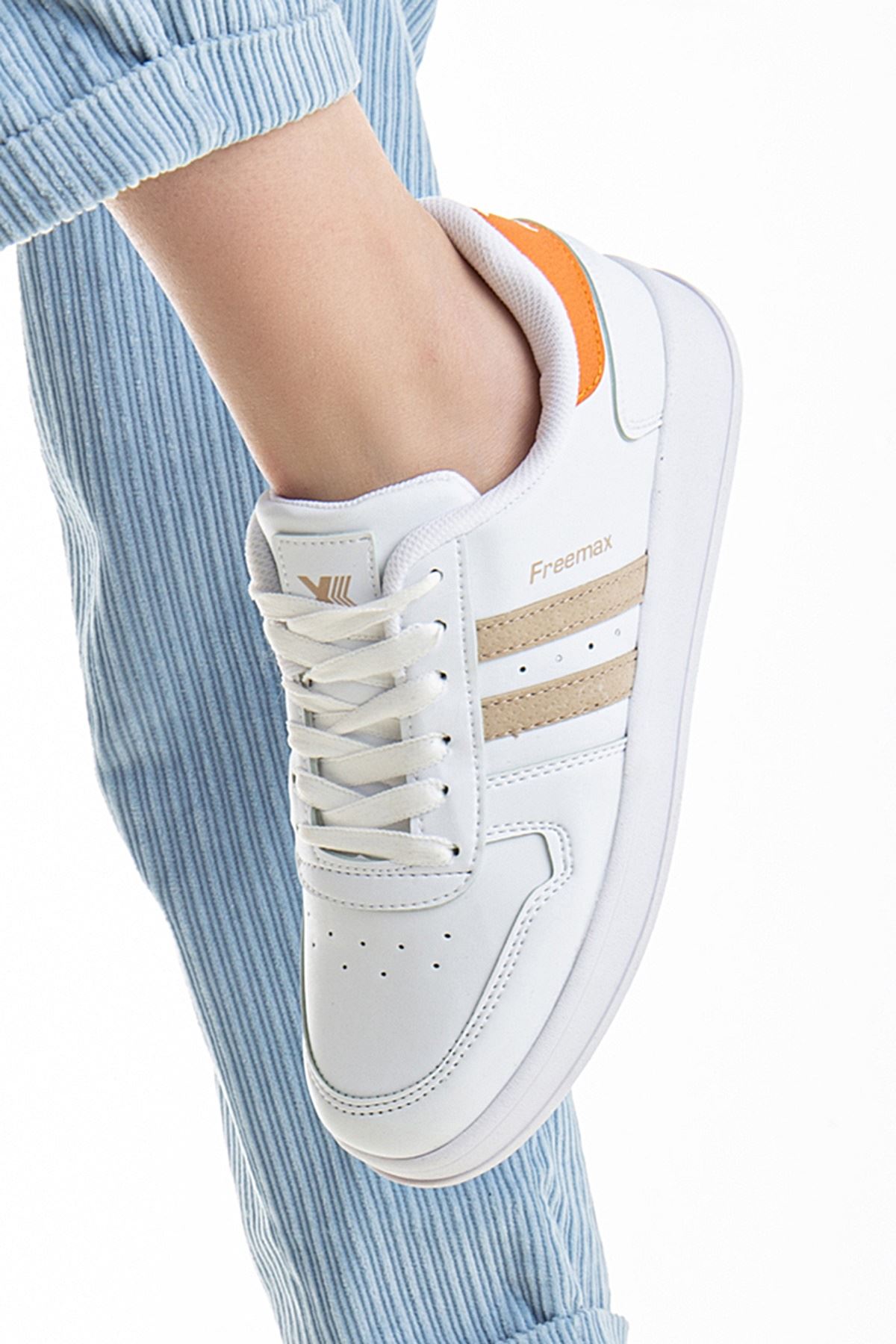 Freemax Unisex Garantili  İç Tabanlık Hafif Esnek Sağlam Sneaker Spor Ayakkabı 2023.178 Beyaz Oranj