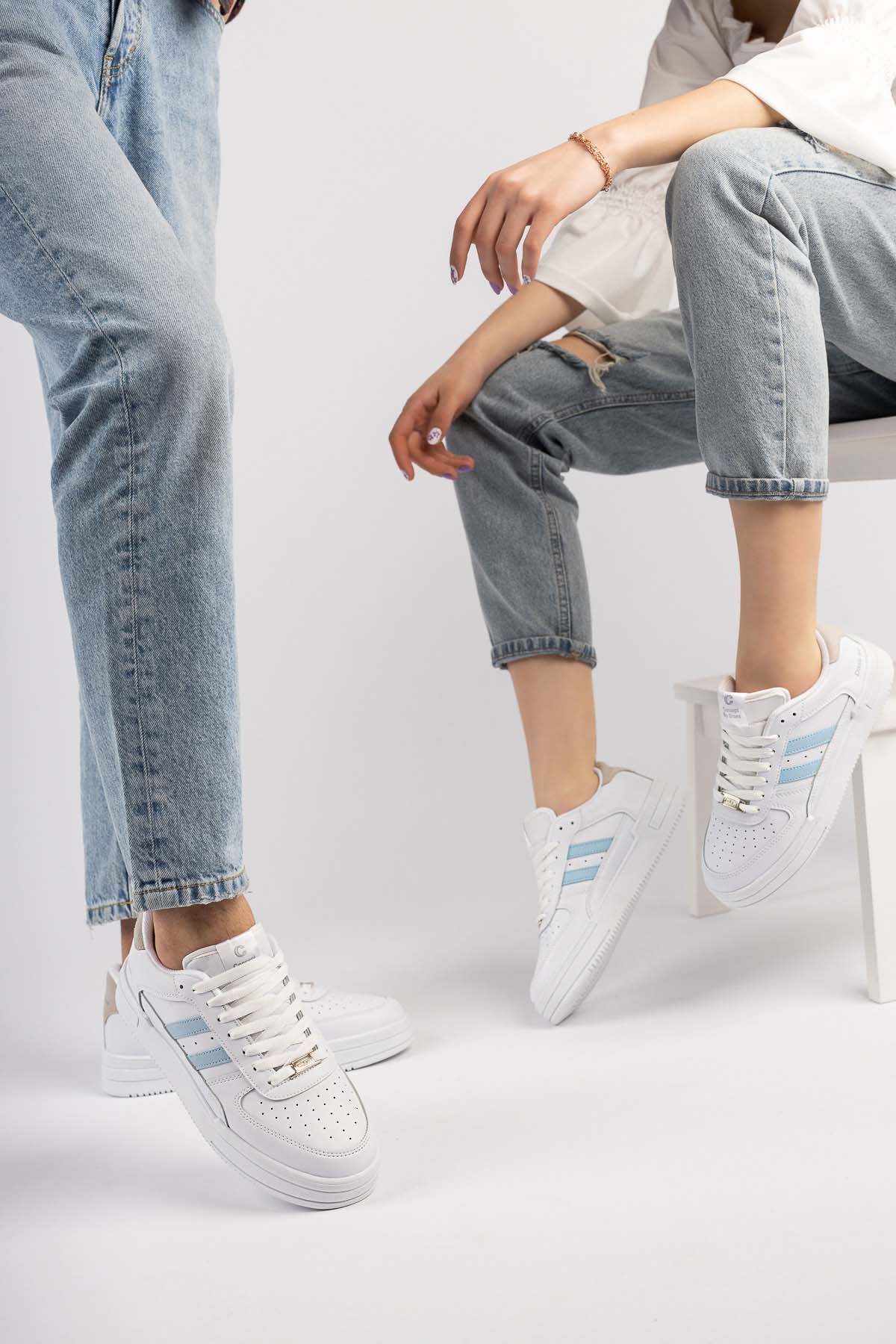 Freemax Unisex Garantili  Hafif Esnek Sağlam Sneaker Spor Ayakkabı Beyaz Mavi