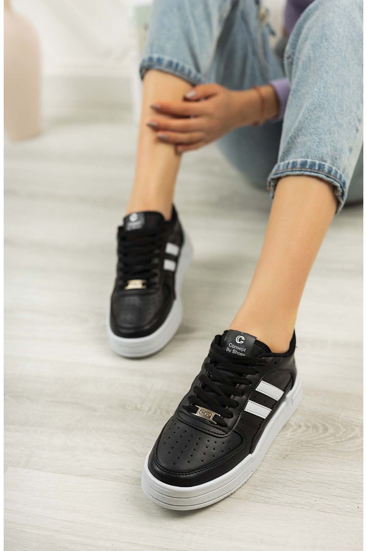 Freemax Unisex Garantili  Hafif Esnek Sağlam Sneaker Spor Ayakkabı Siyah Beyaz