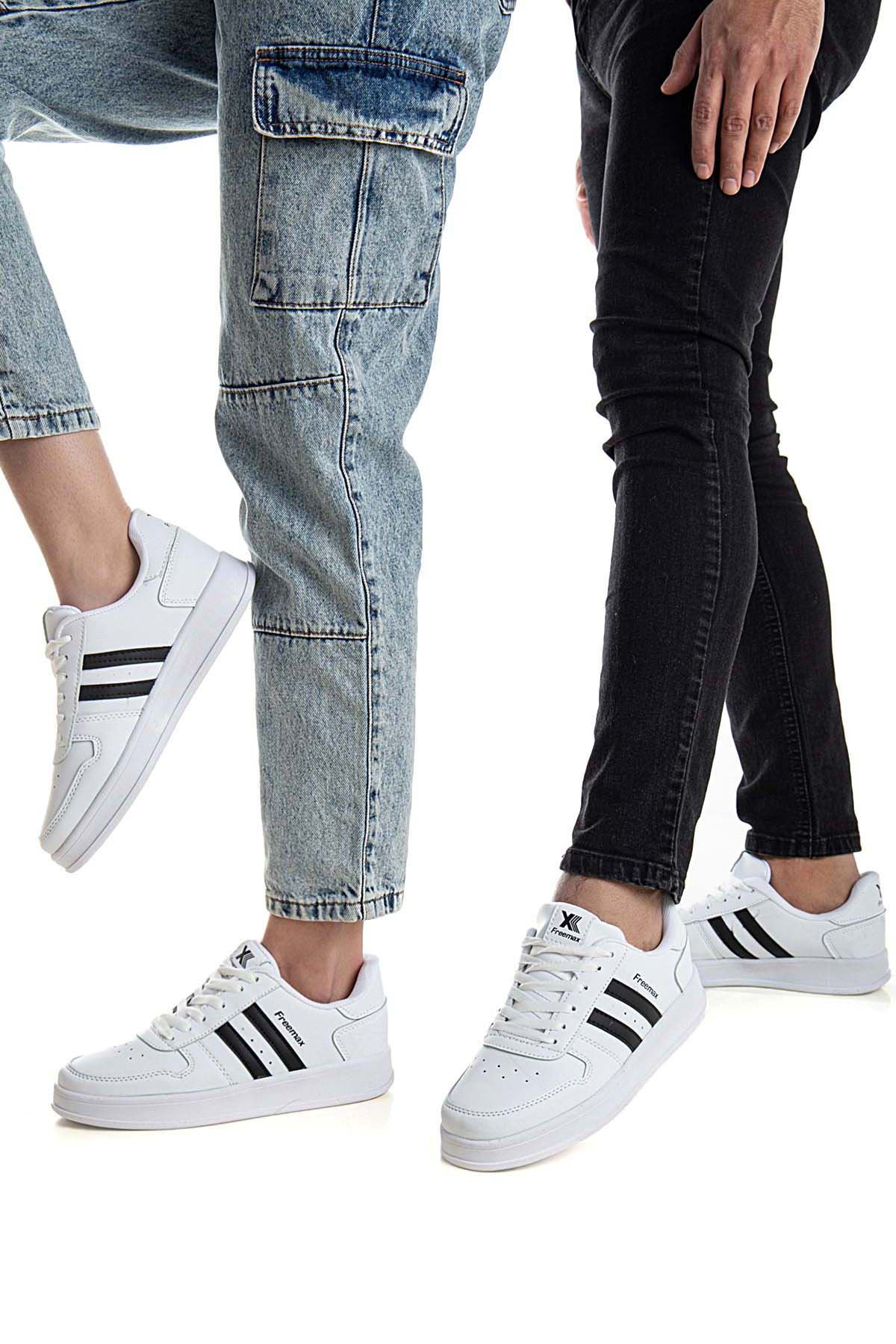 Freemax Unisex Garantili  İç Tabanlık Hafif Esnek Sağlam Sneaker Spor Ayakkabı 2023.178 Beyaz Siyah