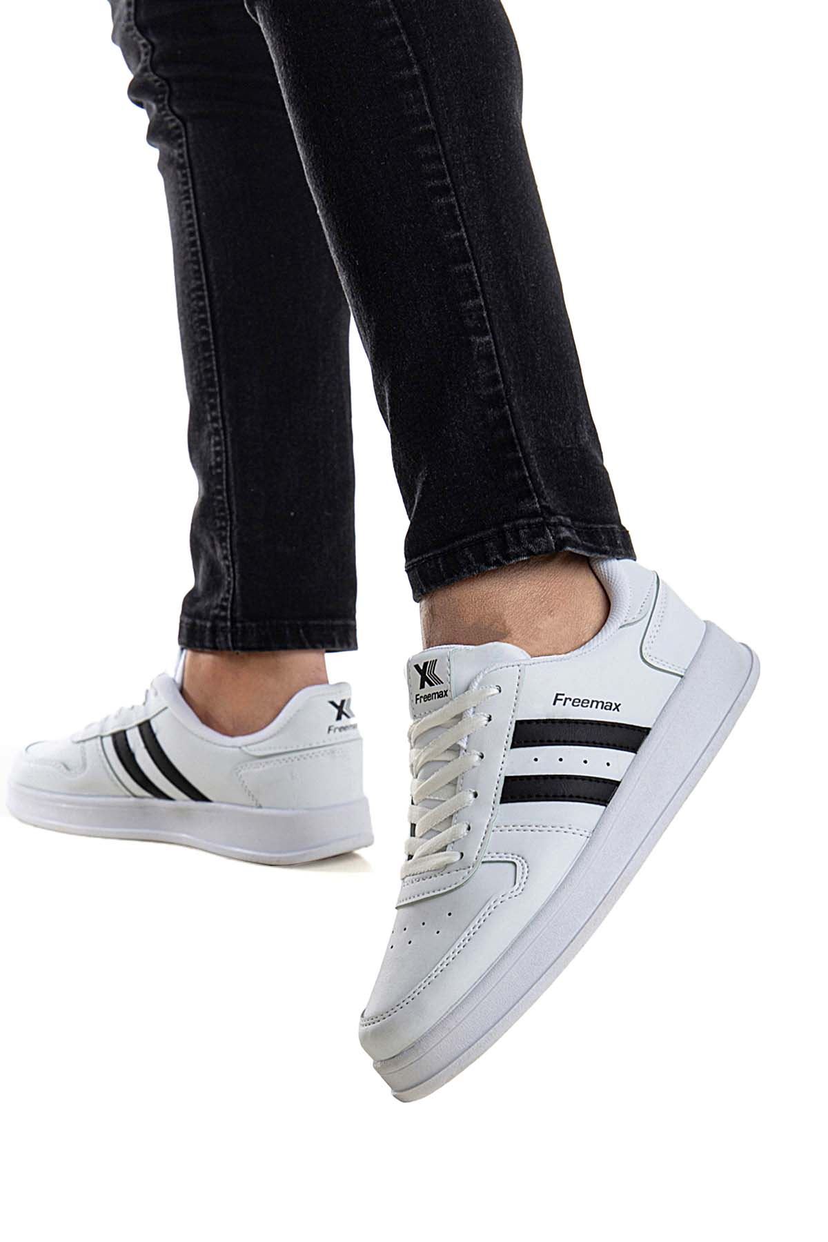 Freemax Unisex Garantili  İç Tabanlık Hafif Esnek Sağlam Sneaker Spor Ayakkabı 2023.178 Beyaz Siyah