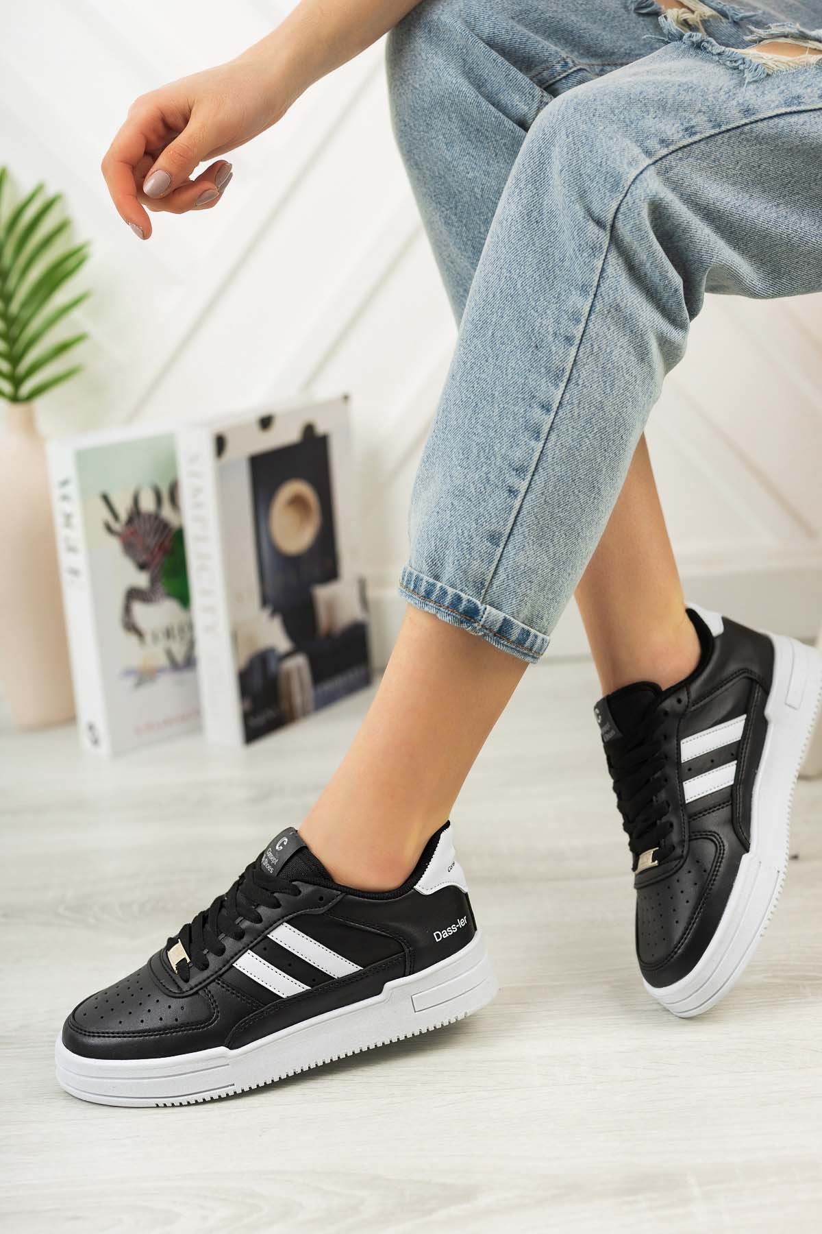 Freemax Unisex Garantili  Hafif Esnek Sağlam Sneaker Spor Ayakkabı Siyah Beyaz