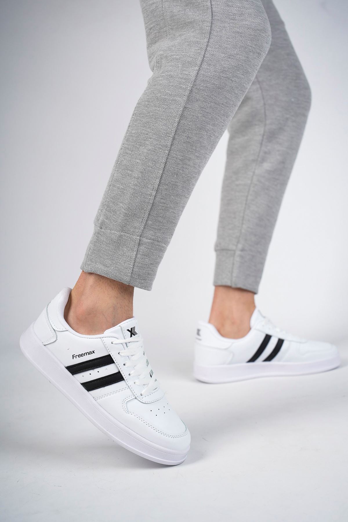 Freemax Unisex Garantili  İç Tabanlık Hafif Esnek Sağlam Sneaker Spor Ayakkabı 2023.178 Beyaz Siyah
