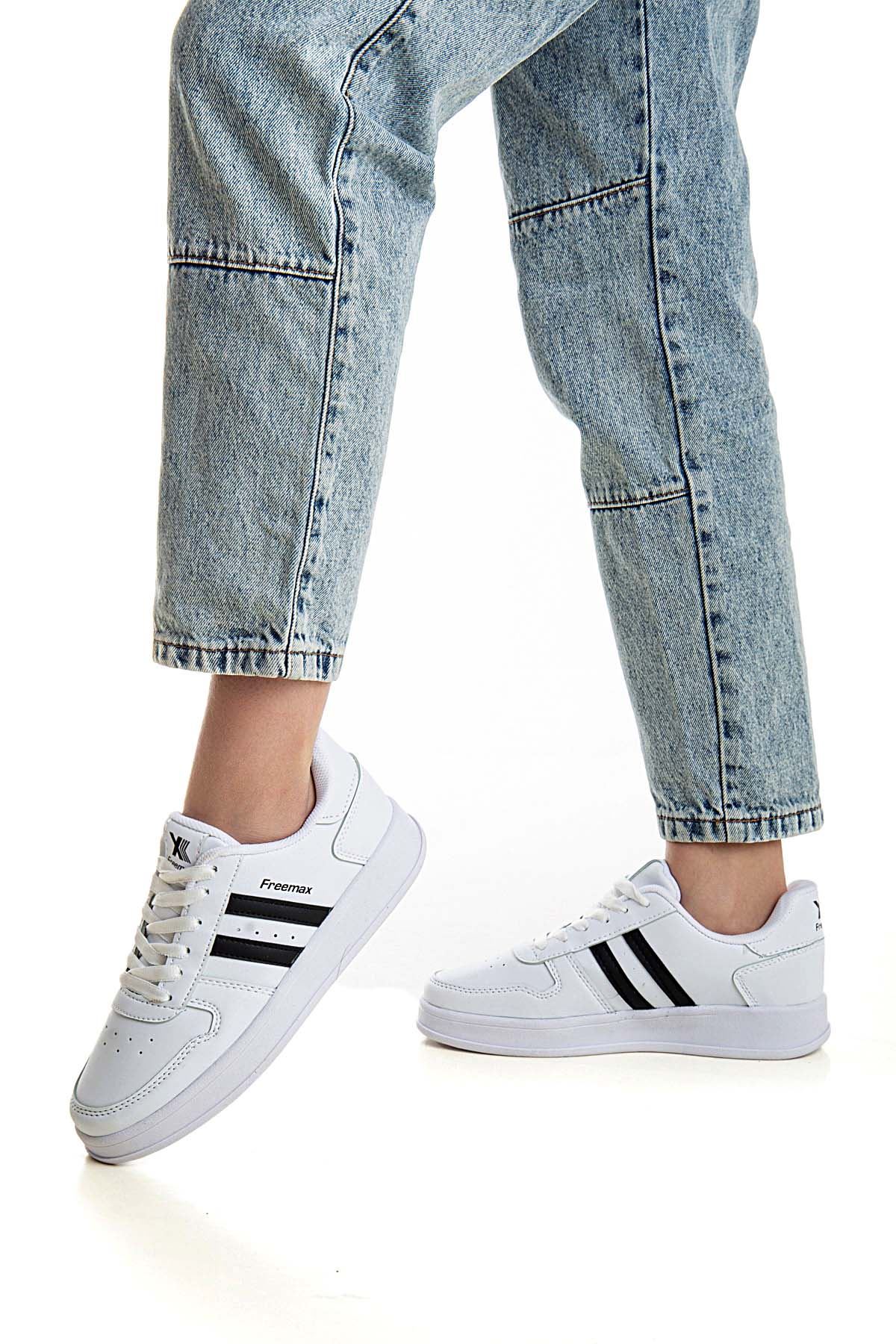 Freemax Unisex Garantili  İç Tabanlık Hafif Esnek Sağlam Sneaker Spor Ayakkabı 2023.178 Beyaz Siyah