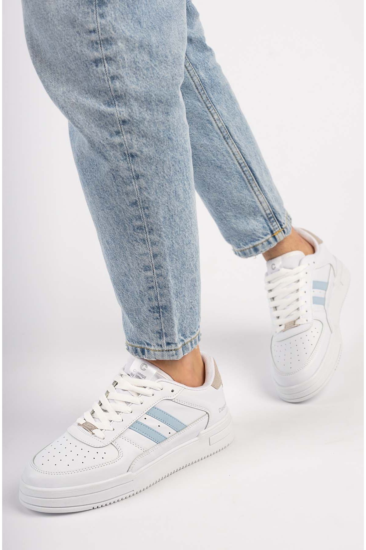 Freemax Unisex Garantili  Hafif Esnek Sağlam Sneaker Spor Ayakkabı Beyaz Mavi