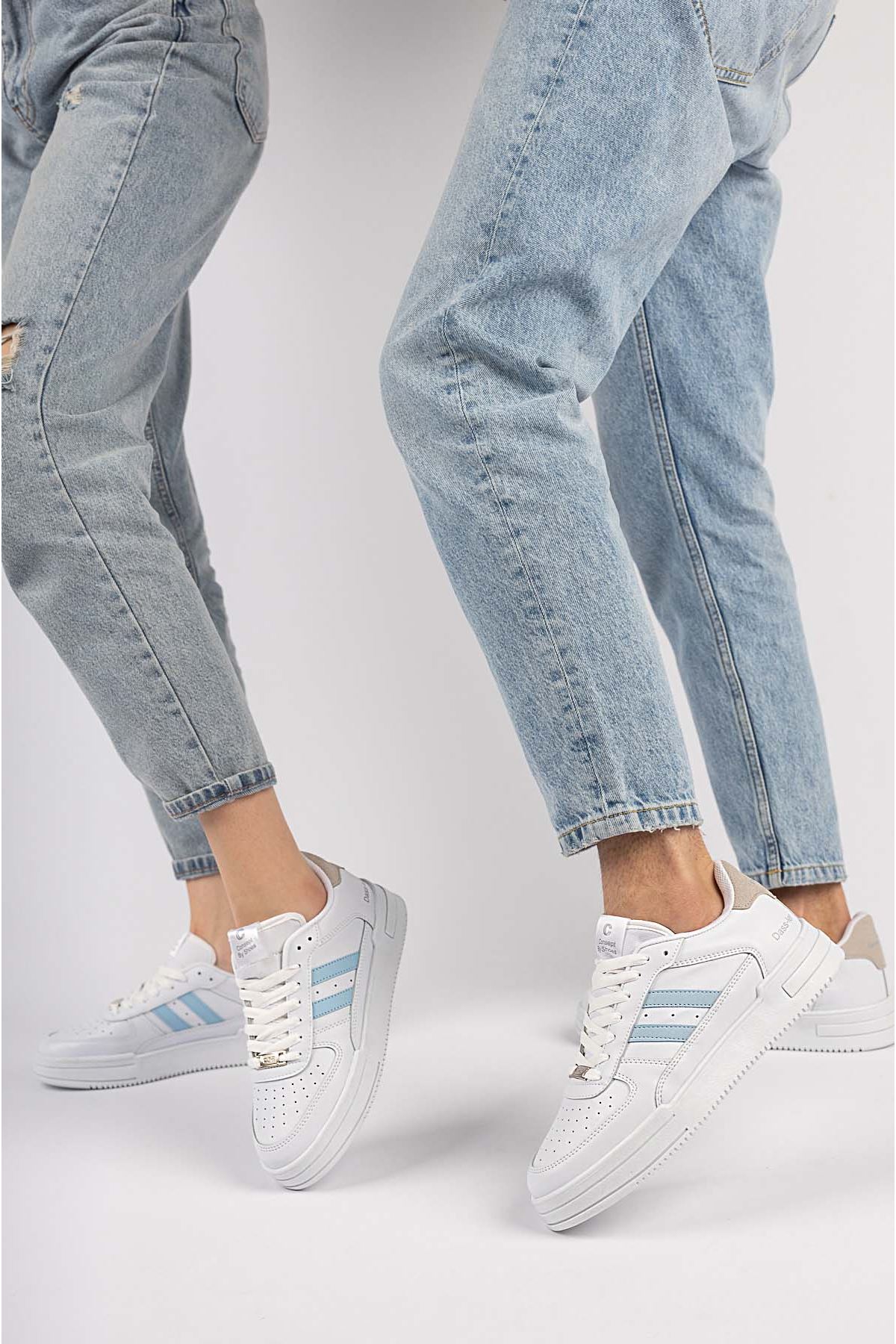 Freemax Unisex Garantili  Hafif Esnek Sağlam Sneaker Spor Ayakkabı Beyaz Mavi