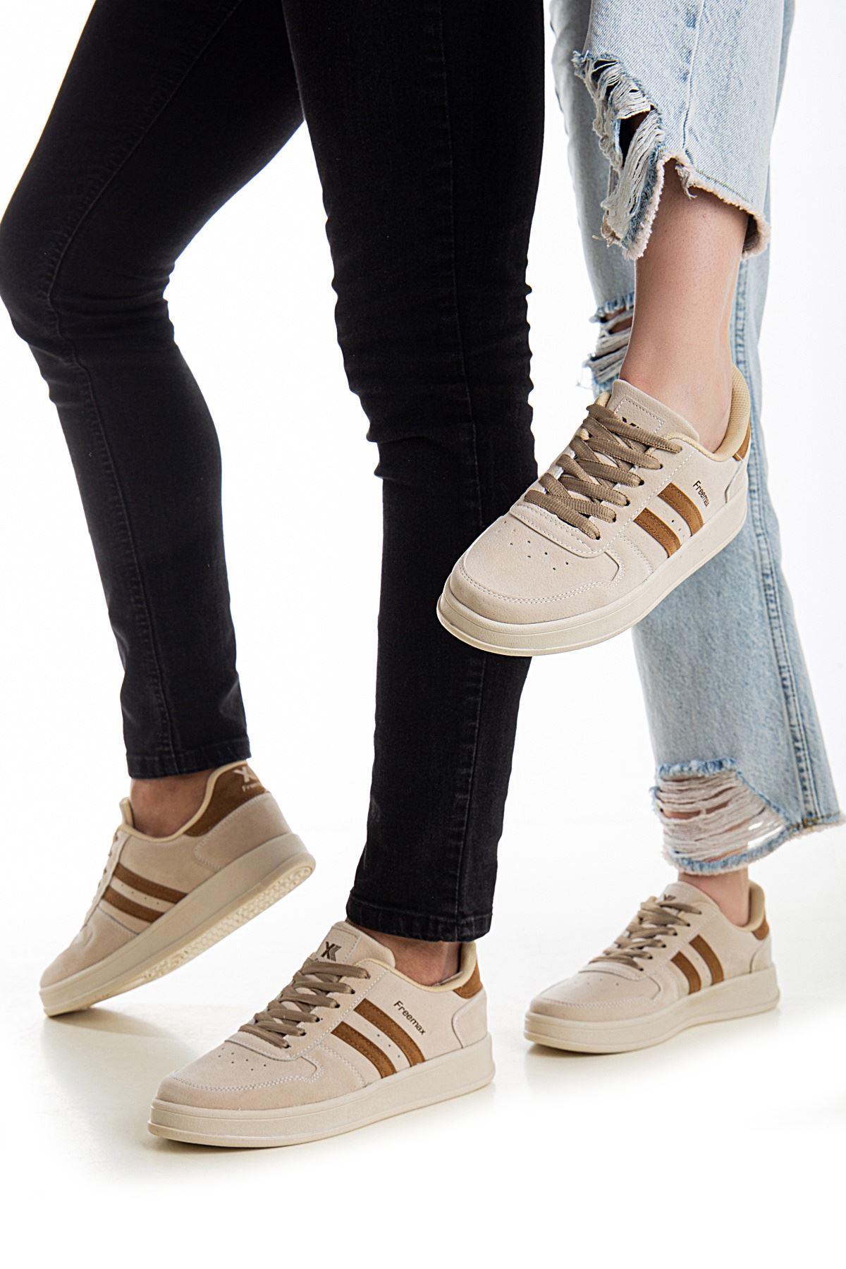 Freemax Unisex Garantili  İç Tabanlık Hafif Esnek Sağlam Sneaker Spor Ayakkabı 2023.178 Bej Kahve