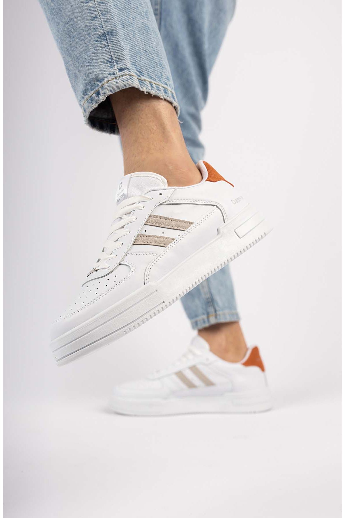 Freemax Unisex Garantili  Hafif Esnek Sağlam Sneaker Spor Ayakkabı Beyaz Oranj