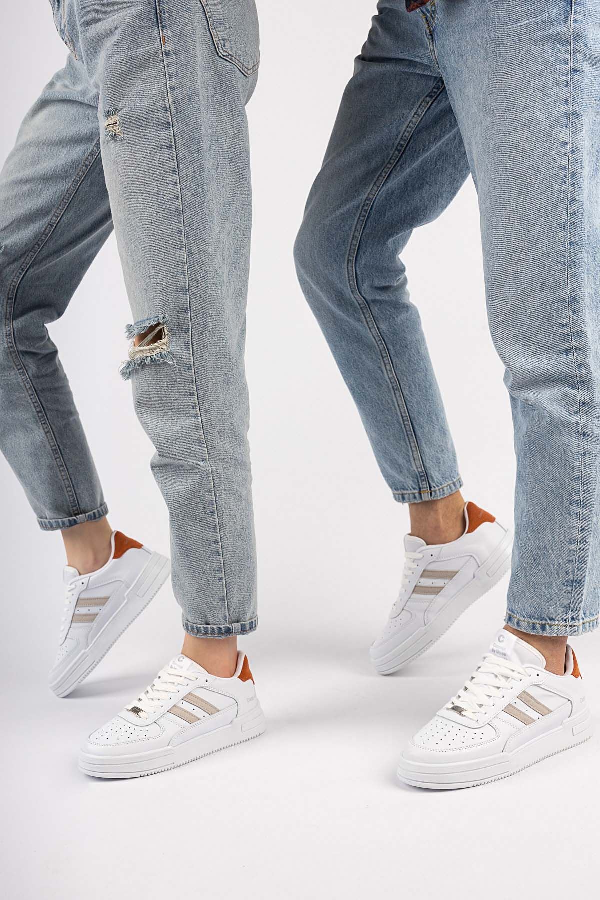 Freemax Unisex Garantili  Hafif Esnek Sağlam Sneaker Spor Ayakkabı Beyaz Oranj