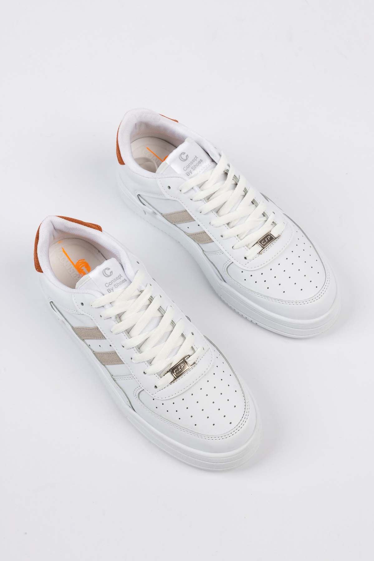 Freemax Unisex Garantili  Hafif Esnek Sağlam Sneaker Spor Ayakkabı Beyaz Oranj