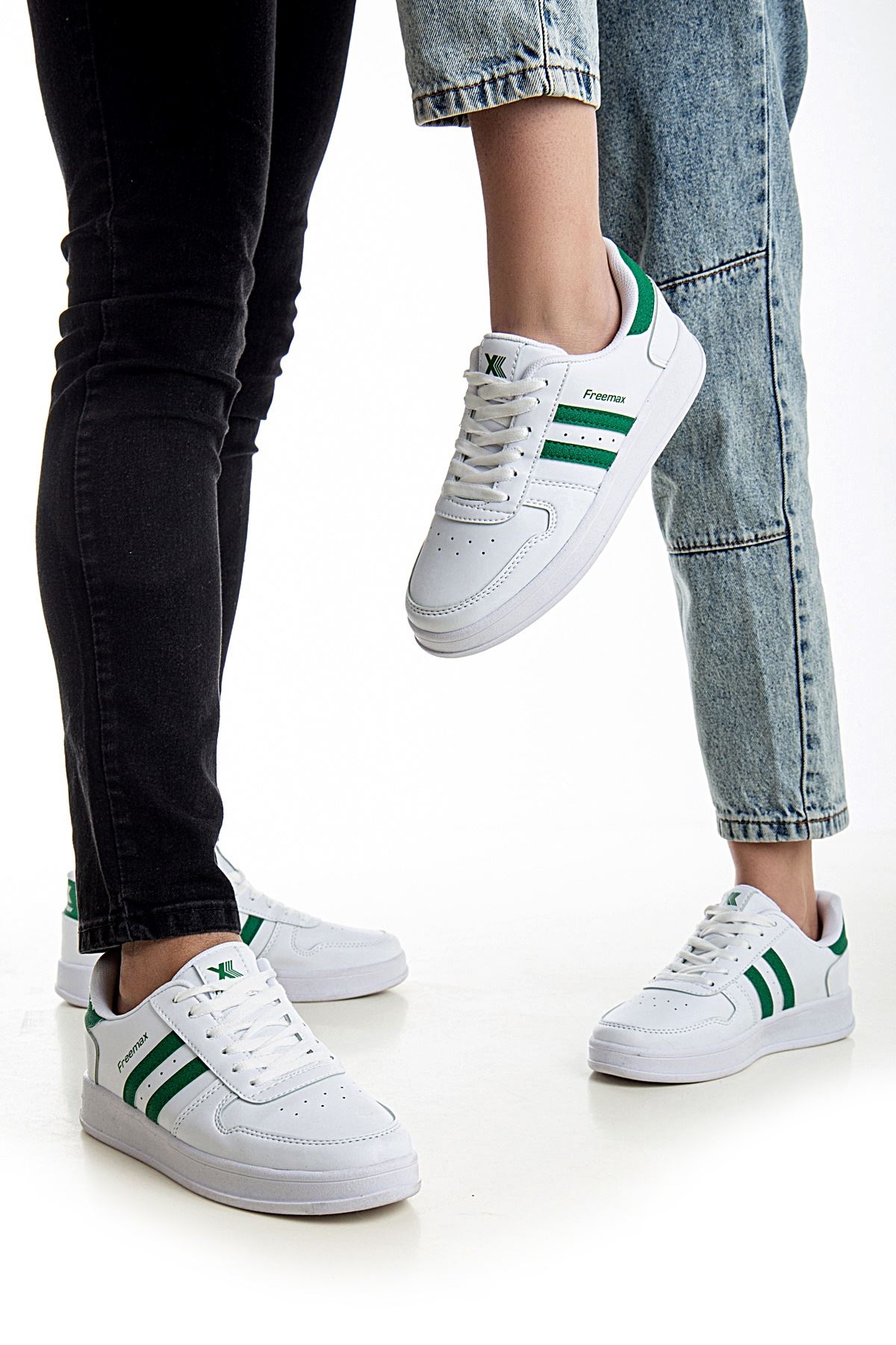 Freemax Unisex Garantili  İç Tabanlık Hafif Esnek Sağlam Sneaker Spor Ayakkabı 2023.178 Beyaz Yeşil