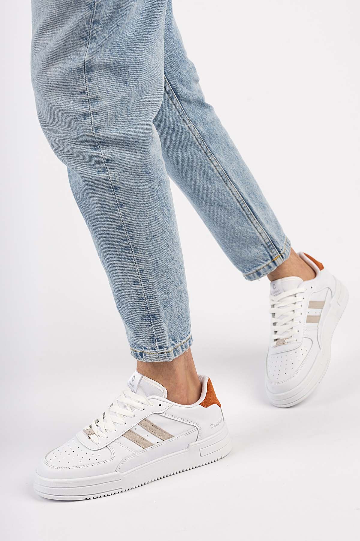 Freemax Unisex Garantili  Hafif Esnek Sağlam Sneaker Spor Ayakkabı Beyaz Oranj