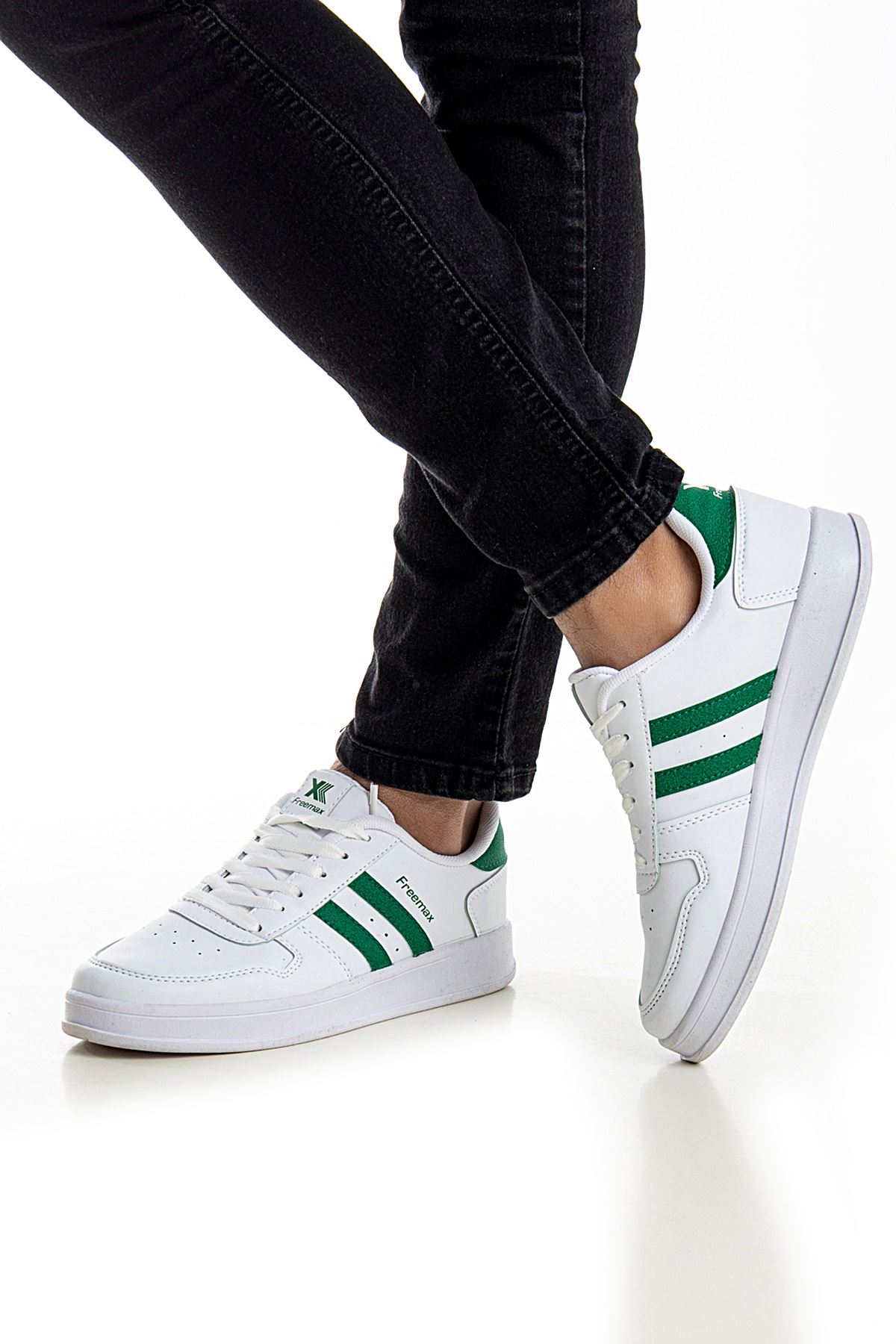 Freemax Unisex Garantili  İç Tabanlık Hafif Esnek Sağlam Sneaker Spor Ayakkabı 2023.178 Beyaz Yeşil