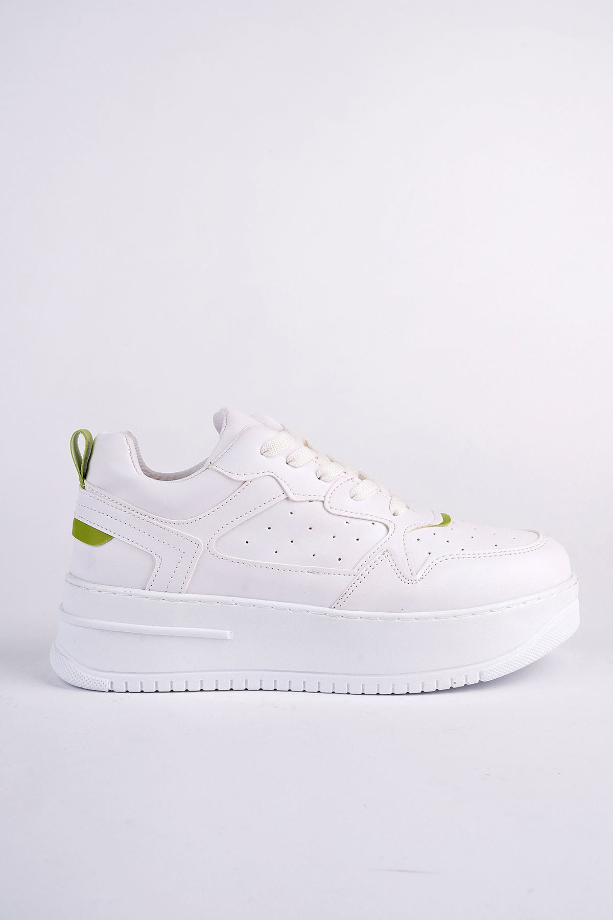 Freemax Kadın Hafif Esnek  5,5 cm Taban Sneaker Bağcıklı Spor Ayakkabı Svv.022 Beyaz Yeşil
