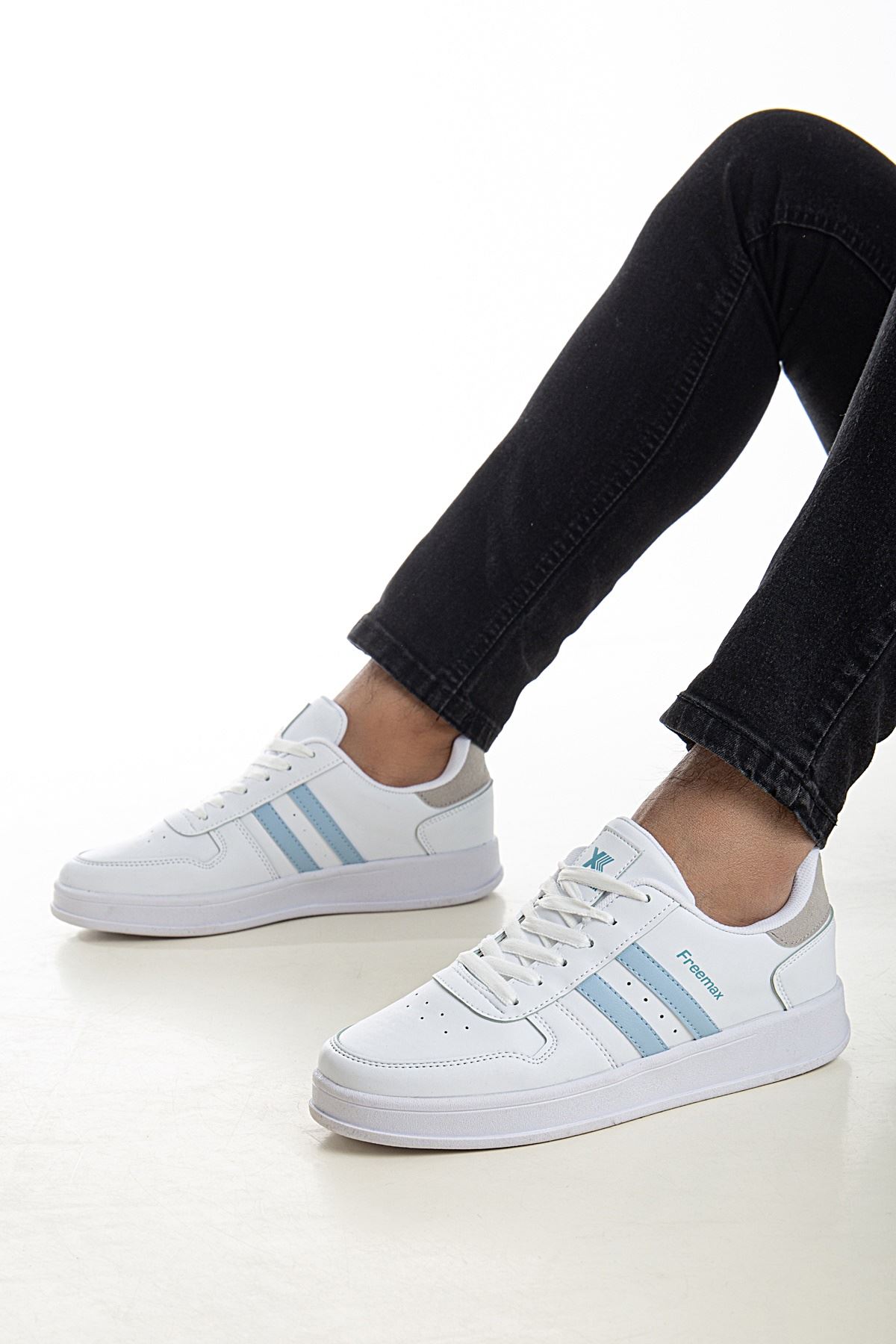 Freemax Unisex Garantili  İç Tabanlık Hafif Esnek Sağlam Sneaker Spor Ayakkabı 2023.178 Beyaz Mavi
