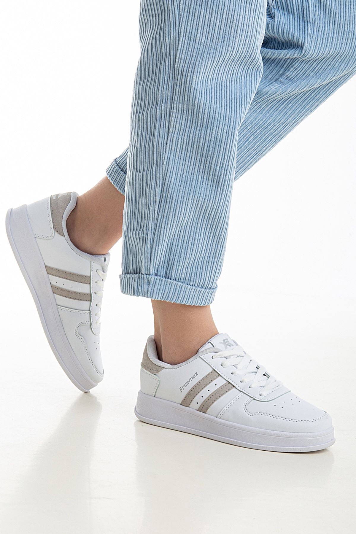 Freemax Unisex Garantili  İç Tabanlık Hafif Esnek Sağlam Sneaker Spor Ayakkabı 2023.178 Beyaz Kum