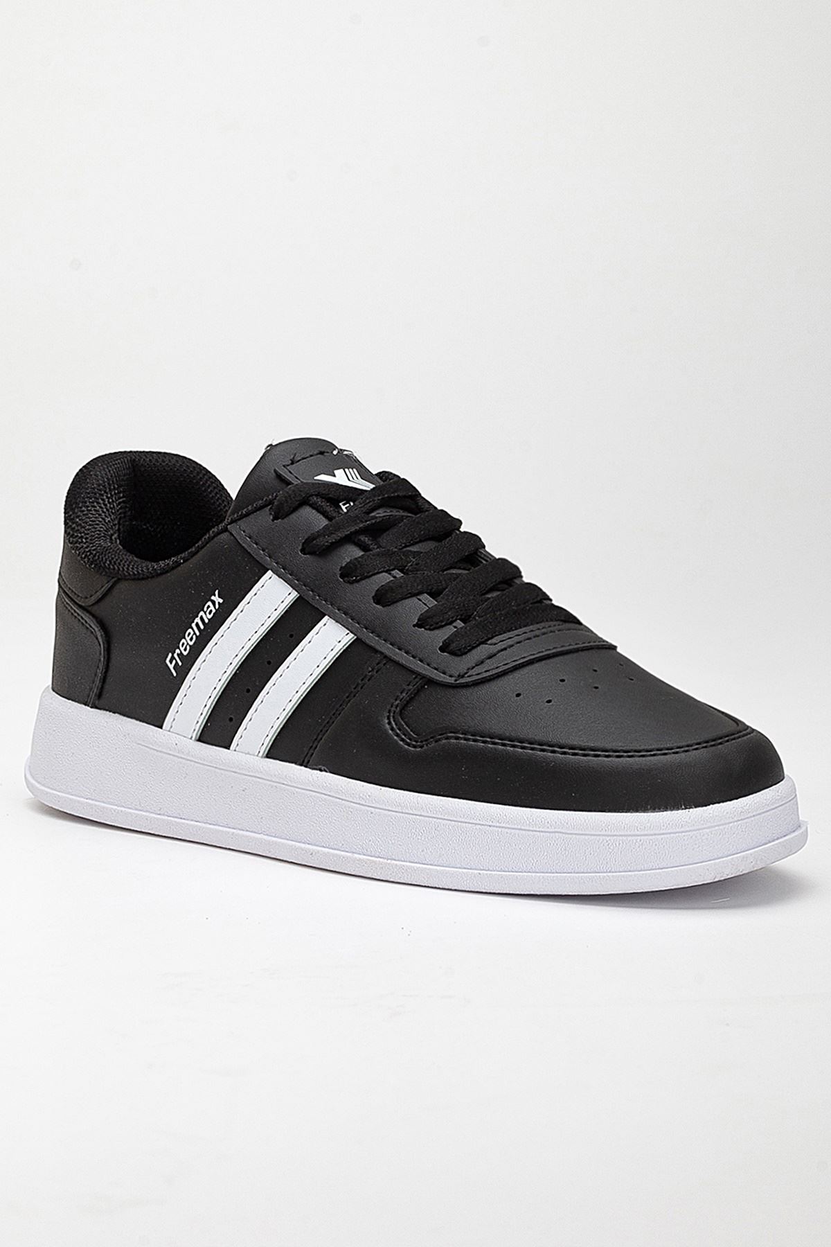 Freemax Unisex Garantili  İç Tabanlık Hafif Esnek Sağlam Sneaker Spor Ayakkabı 2023.178 Siyah Beyaz
