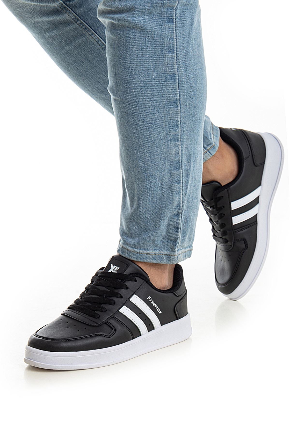 Freemax Unisex Garantili  İç Tabanlık Hafif Esnek Sağlam Sneaker Spor Ayakkabı 2023.178 Siyah Beyaz