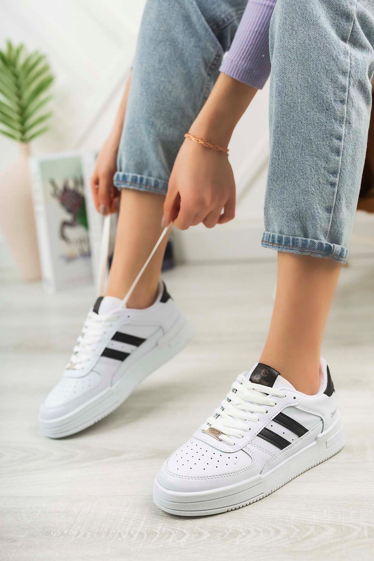 Freemax Unisex Garantili  Hafif Esnek Sağlam Sneaker Spor Ayakkabı Beyaz Siyah