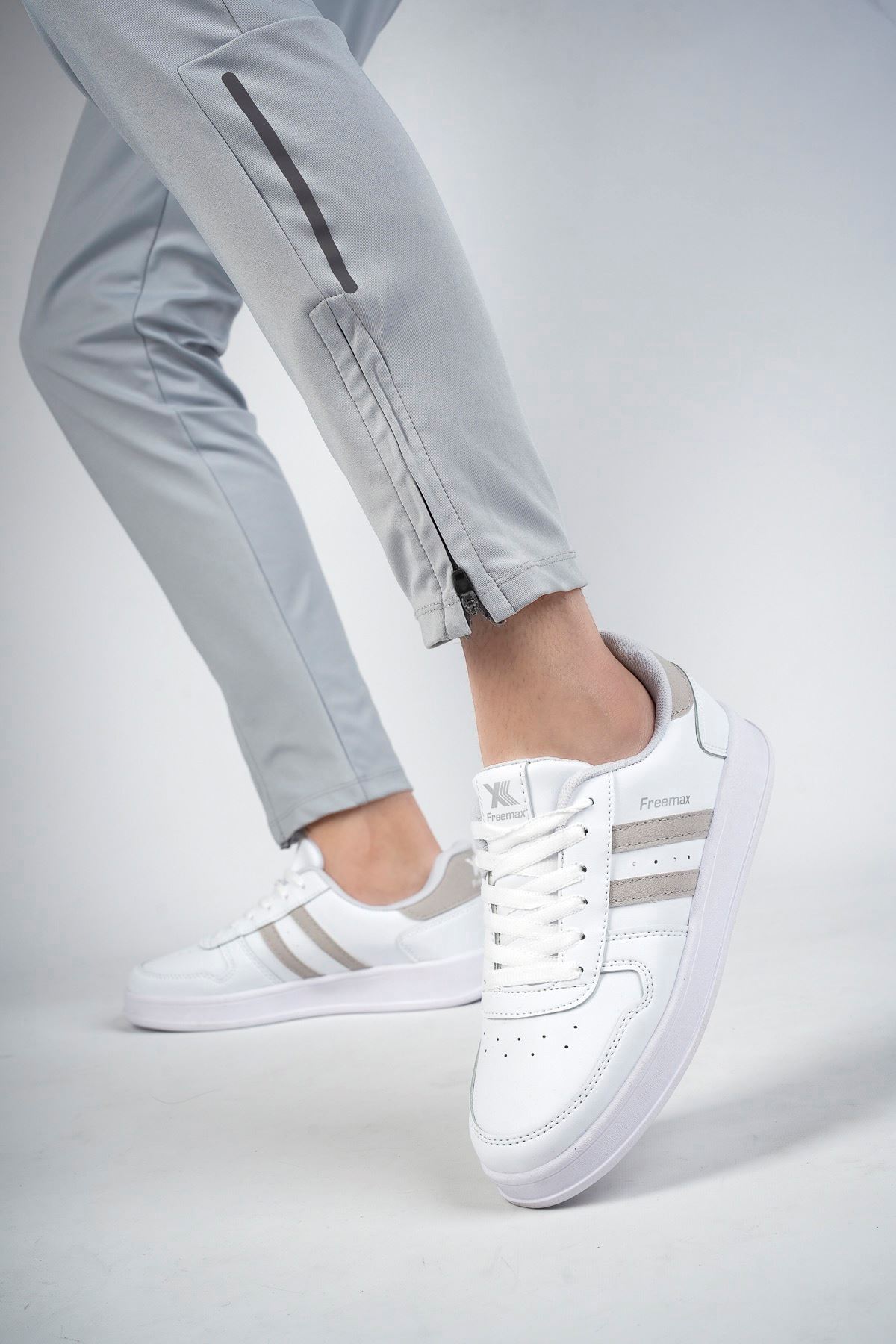 Freemax Unisex Garantili  İç Tabanlık Hafif Esnek Sağlam Sneaker Spor Ayakkabı 2023.178 Beyaz Kum