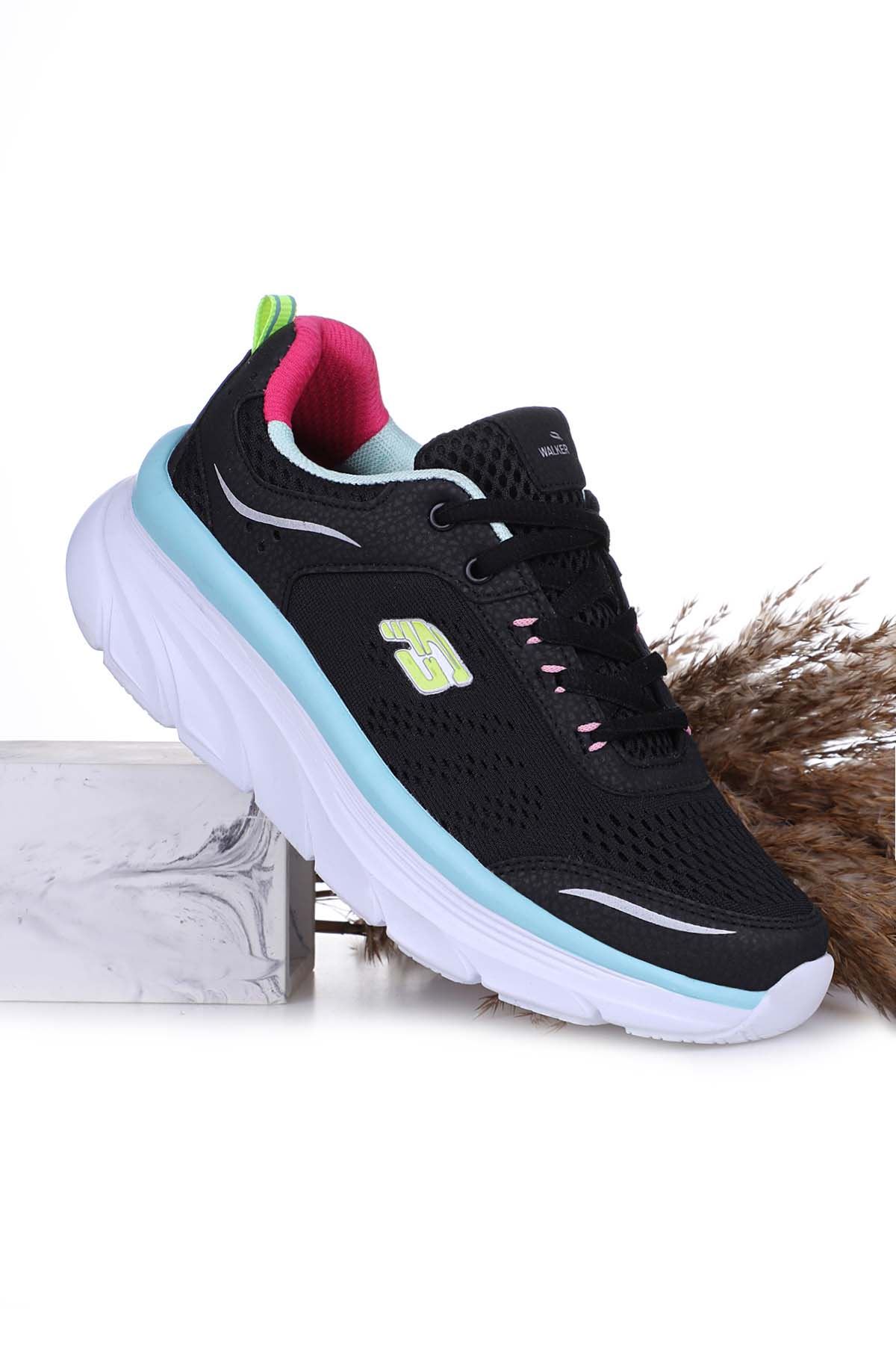 Freemax Garantili  Hafif Esnek Sneaker Spor Ayakkabı SKEC.9001 Siyah Su Yeşili