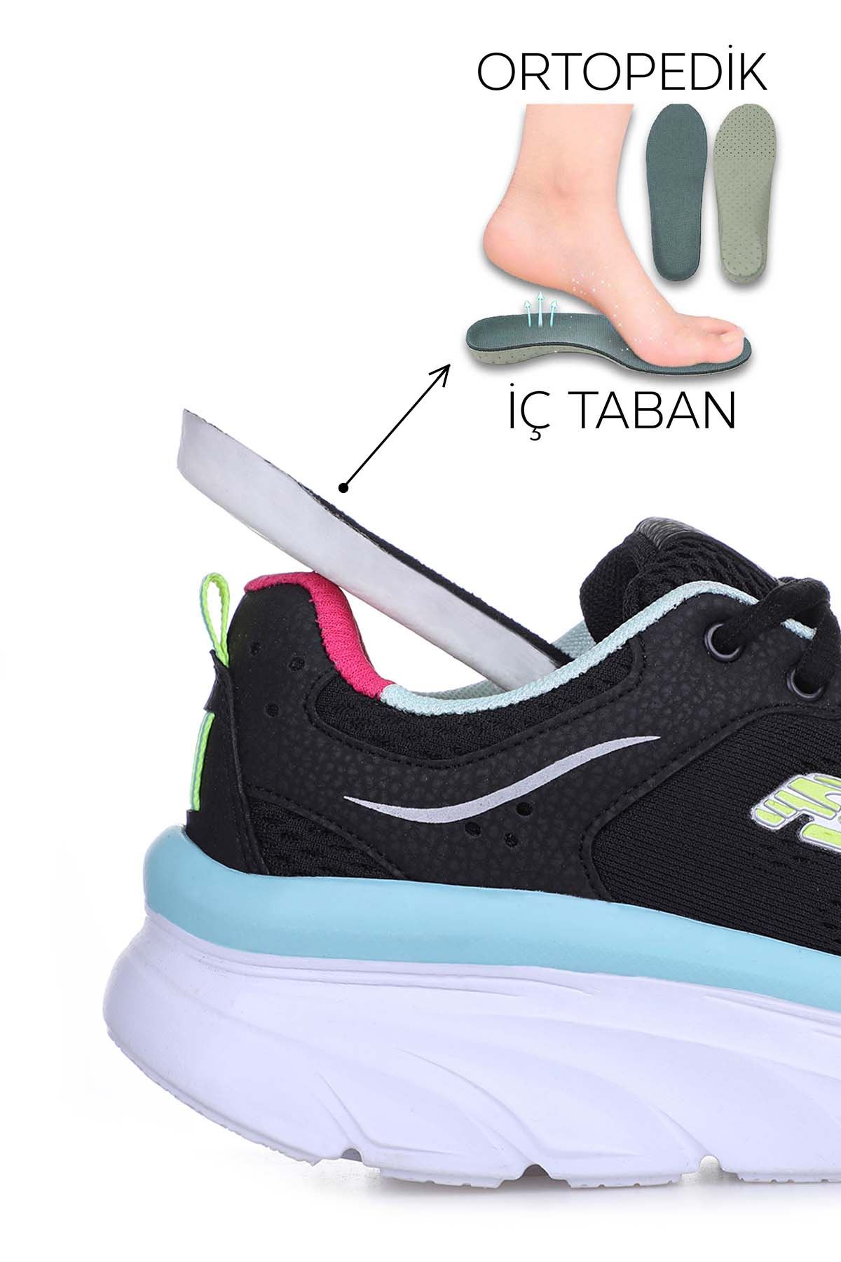 Freemax Garantili  Hafif Esnek Sneaker Spor Ayakkabı SKEC.9001 Siyah Su Yeşili