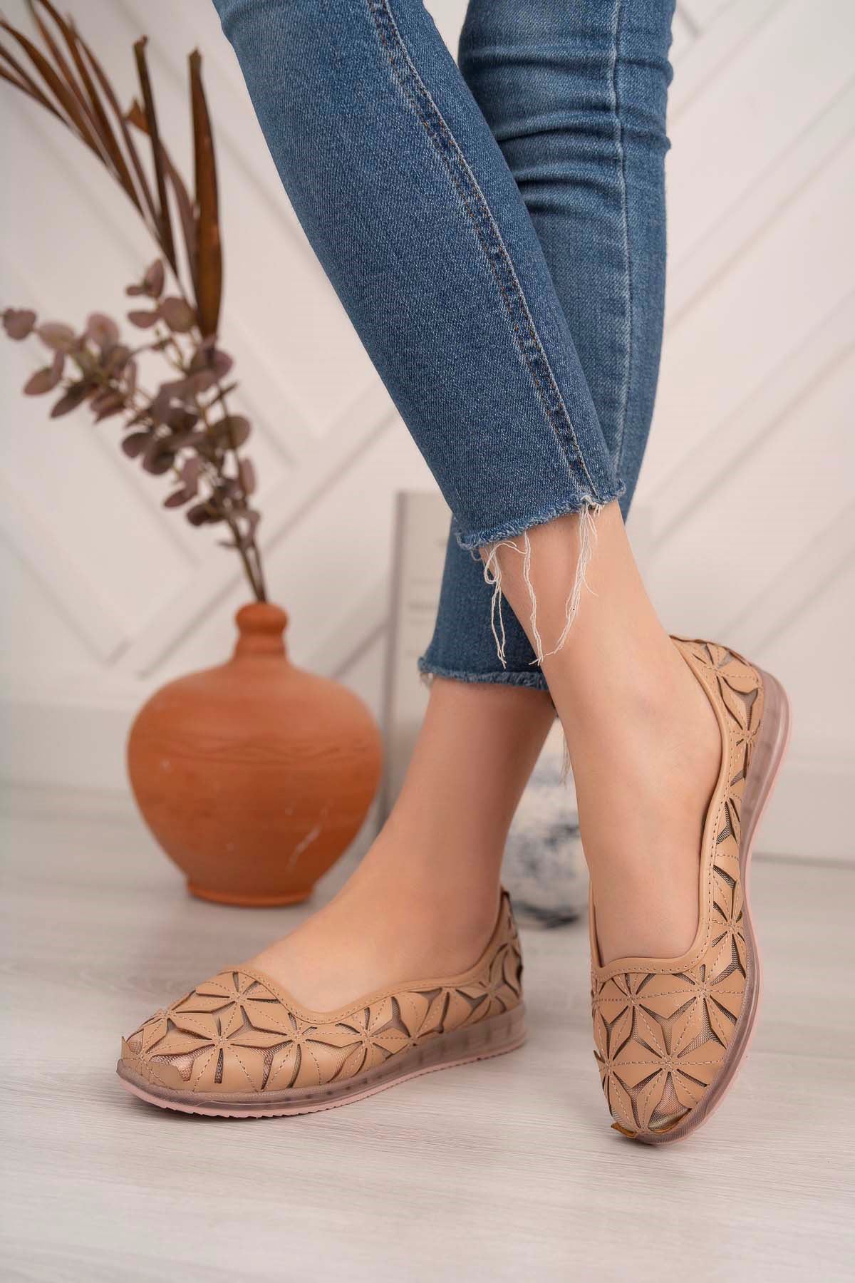 Freemax Kadın Spor Babet Tül Detay desenli Günlük Hafif Rahat Ayakkabı Snr 014 Nut