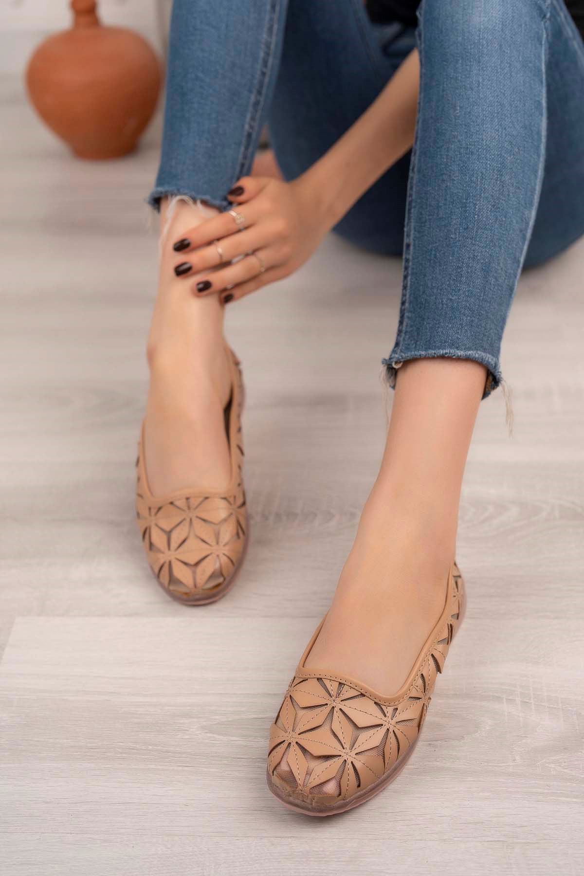 Freemax Kadın Spor Babet Tül Detay desenli Günlük Hafif Rahat Ayakkabı Snr 014 Nut