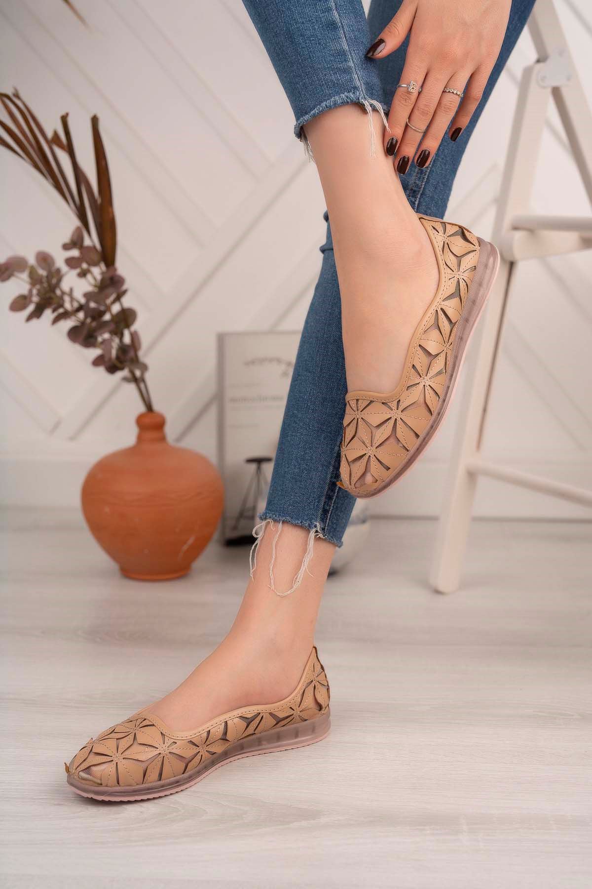 Freemax Kadın Spor Babet Tül Detay desenli Günlük Hafif Rahat Ayakkabı Snr 014 Nut