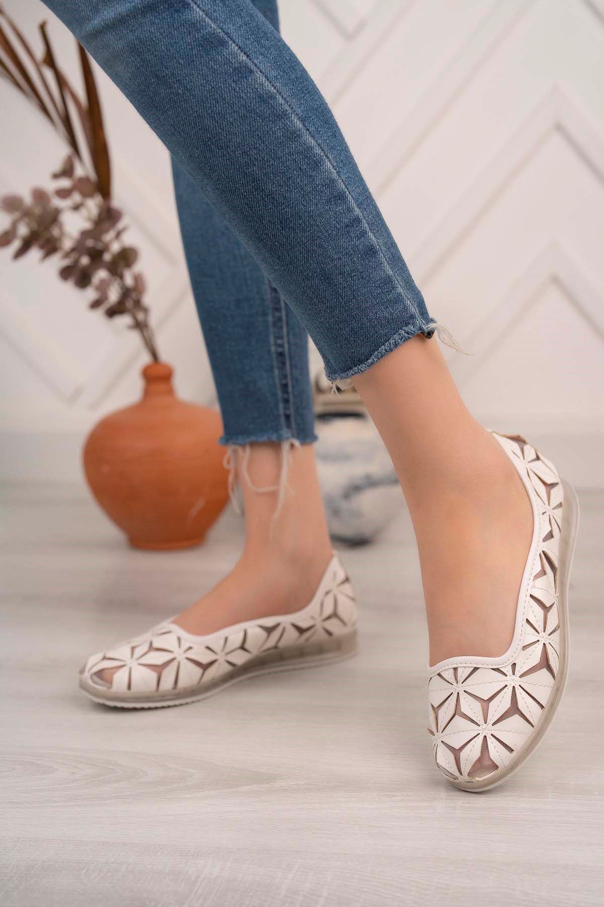 Freemax Kadın Spor Babet Tül Detay desenli Günlük Hafif Rahat Ayakkabı Snr 014 Beyaz