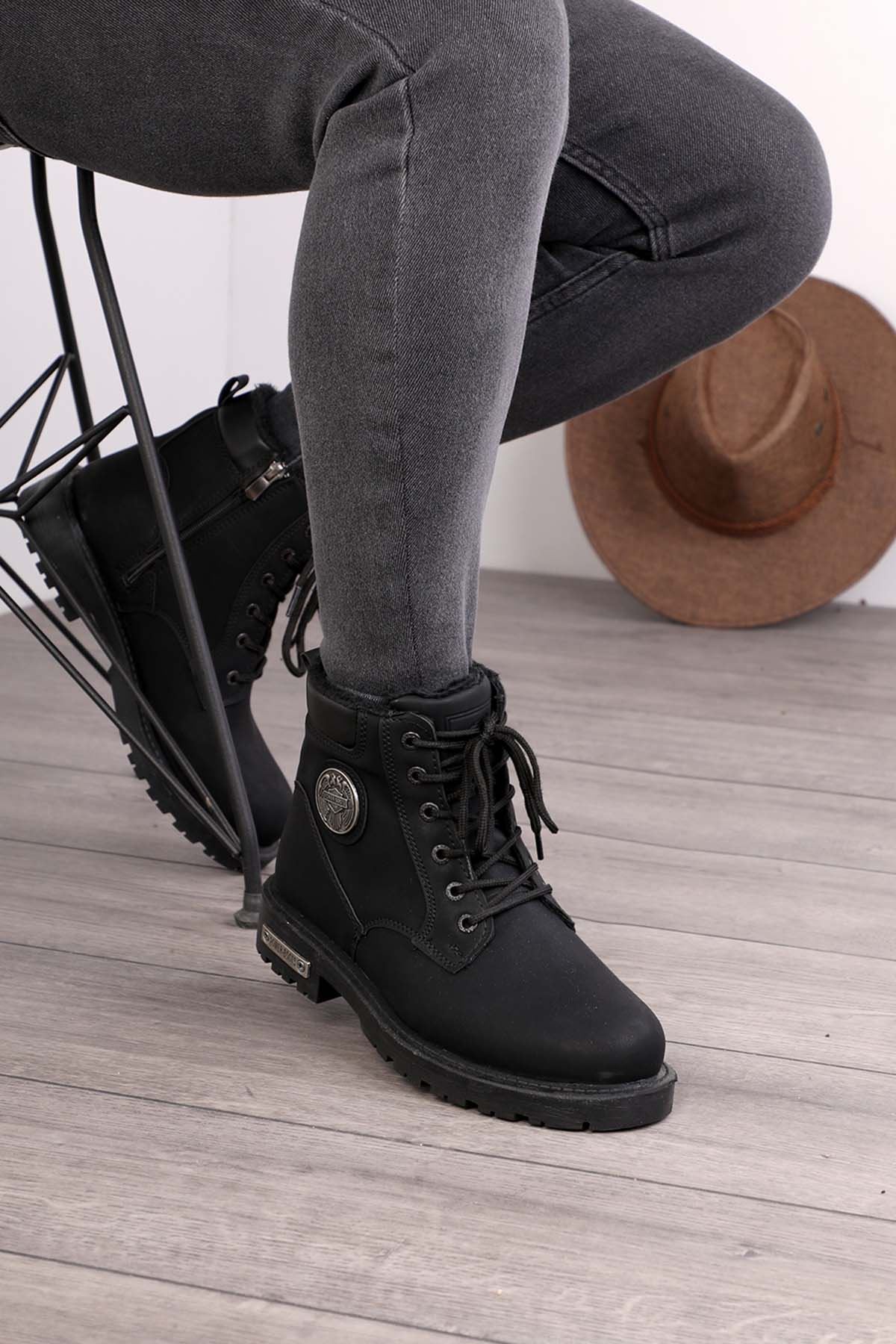 Freemax Unisex Garantili Kürklü Kauçuk Anatomik Taban Kışlık Fermuarlı Bot Forza 528 SİYAH