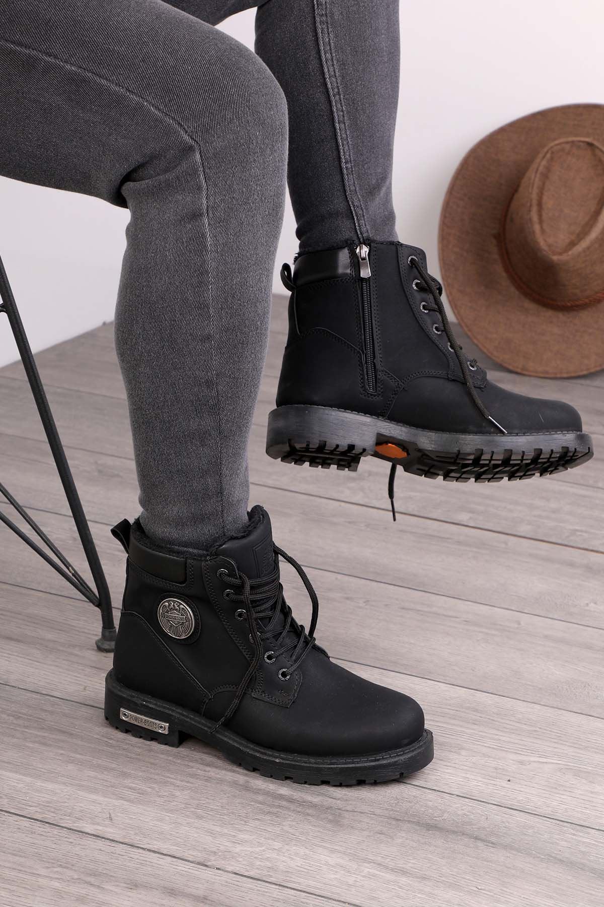 Freemax Unisex Garantili Kürklü Kauçuk Anatomik Taban Kışlık Fermuarlı Bot Forza 528 SİYAH