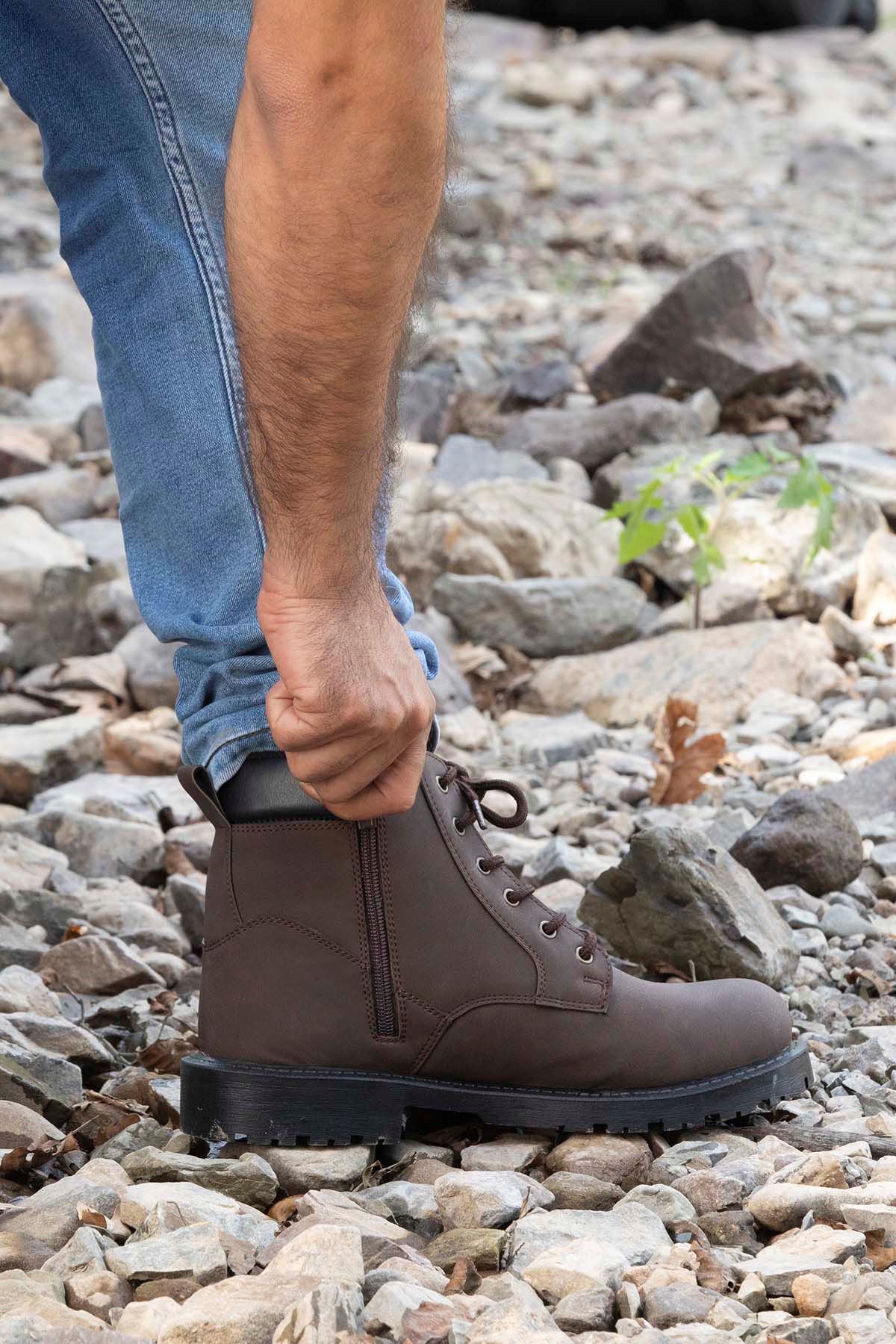 Freemax Unisex Garantili Kürklü Kauçuk Anatomik Taban Kışlık Fermuarlı Bot Forza 528 Kahverengi