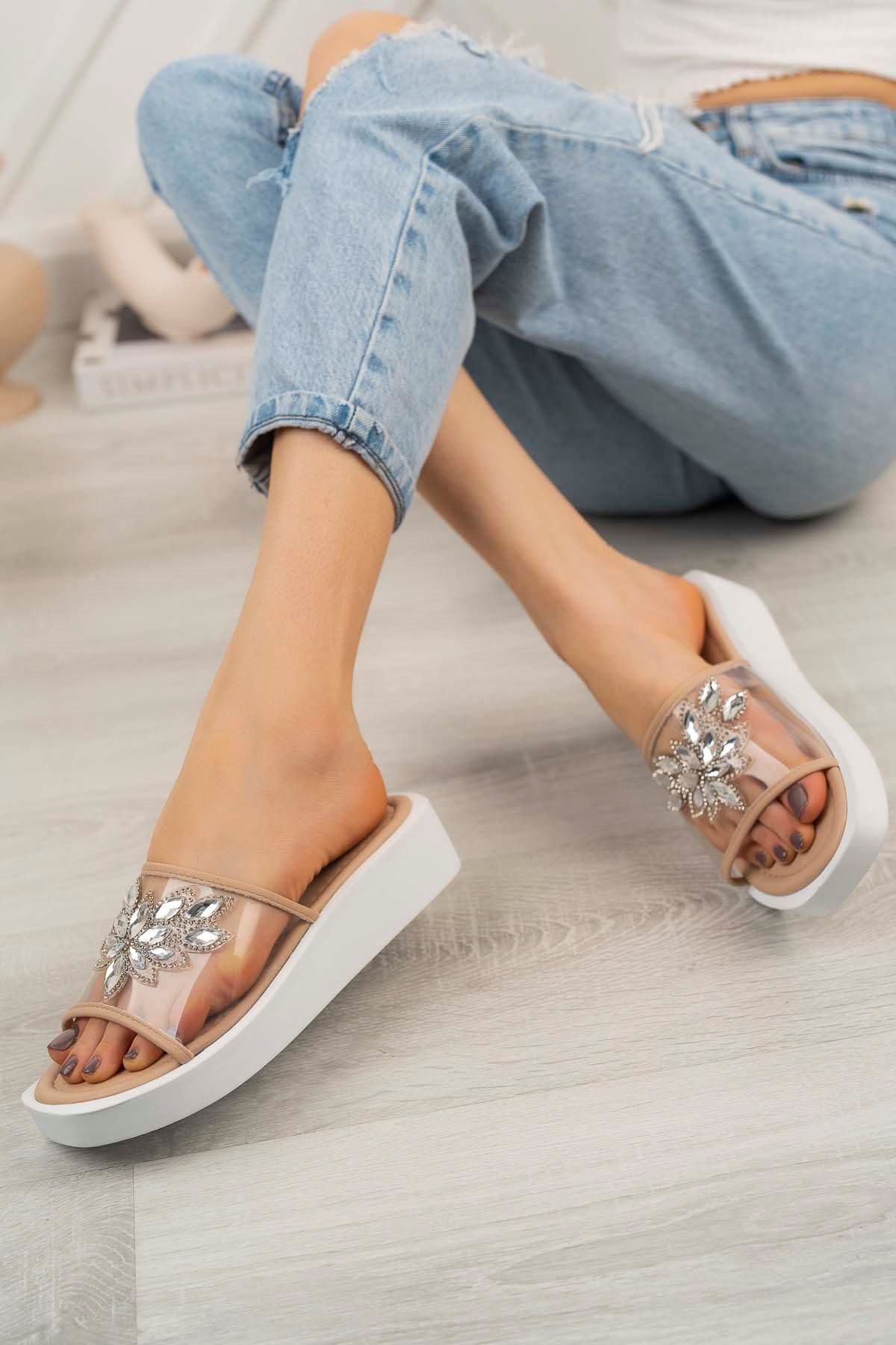 Freemax Kadın Garantili  Taşlı Terlik Ppl.5050 Nut