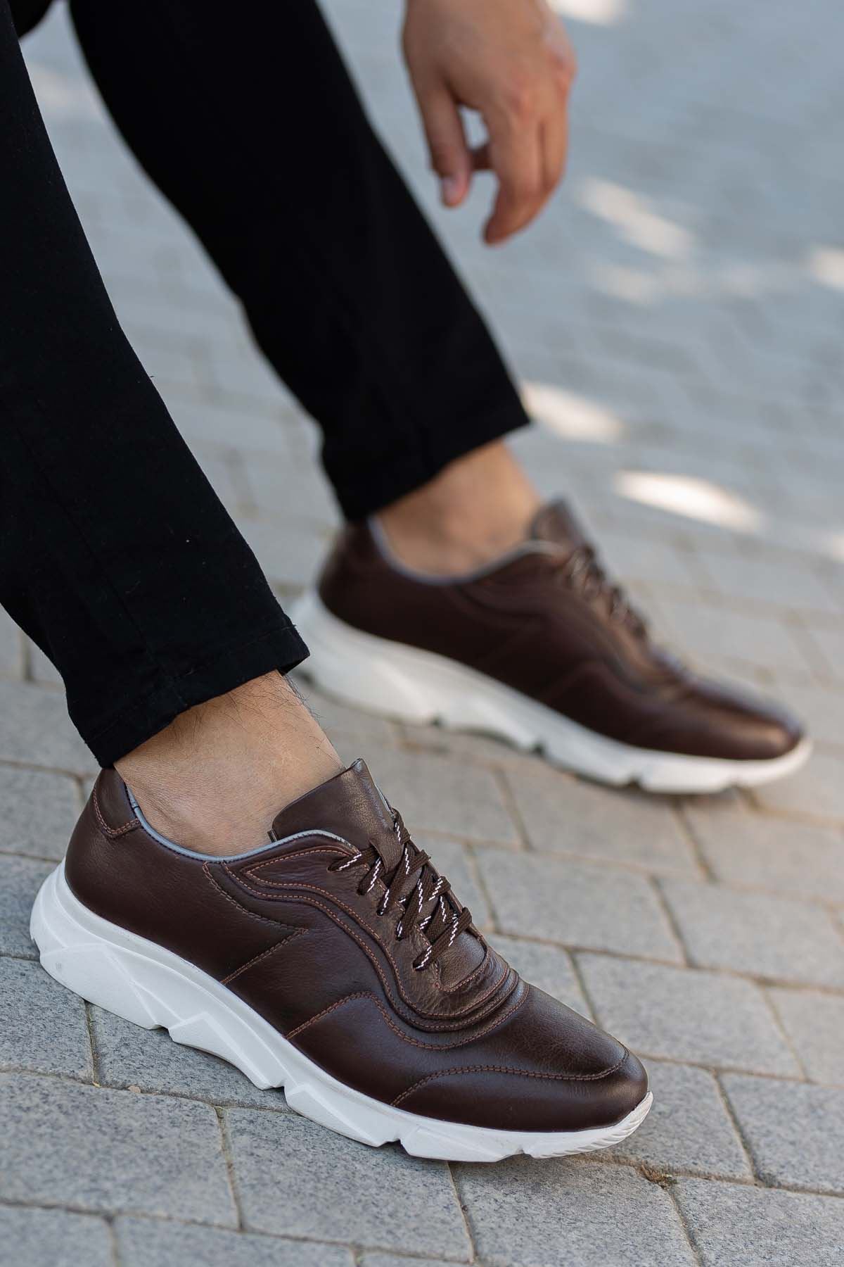 Freemax Erkek İç Dış Hakiki Deri Eva  Jel İç Taban Spor Sneaker Ayakkabı LSNS.HD 355 Kahverengi