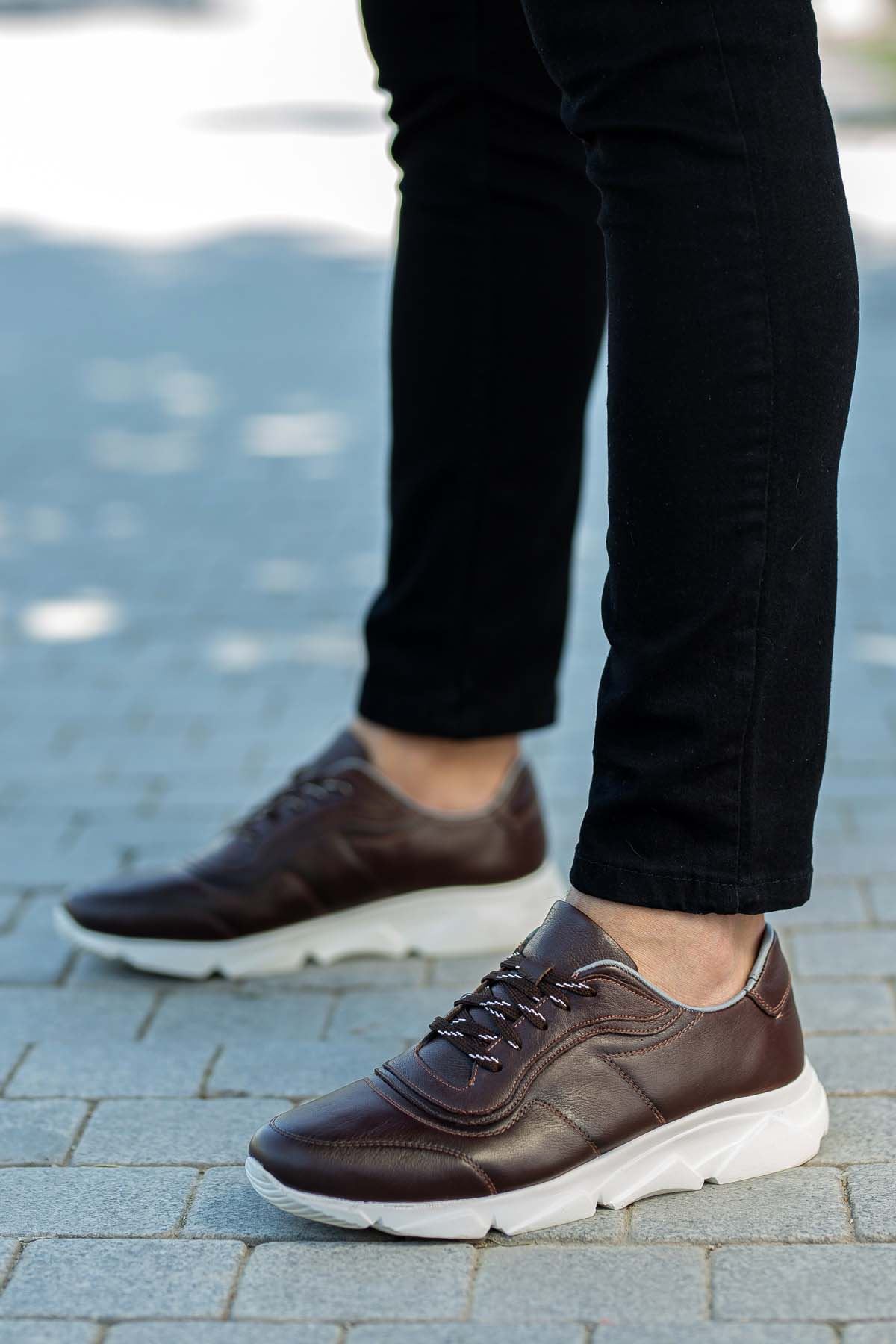 Freemax Erkek İç Dış Hakiki Deri Eva  Jel İç Taban Spor Sneaker Ayakkabı LSNS.HD 355 Kahverengi