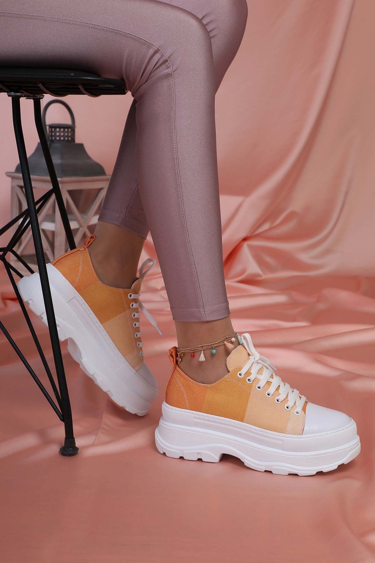 Freemax Kadın  Sneaker Spor Ayakkabı Sarı Ekose