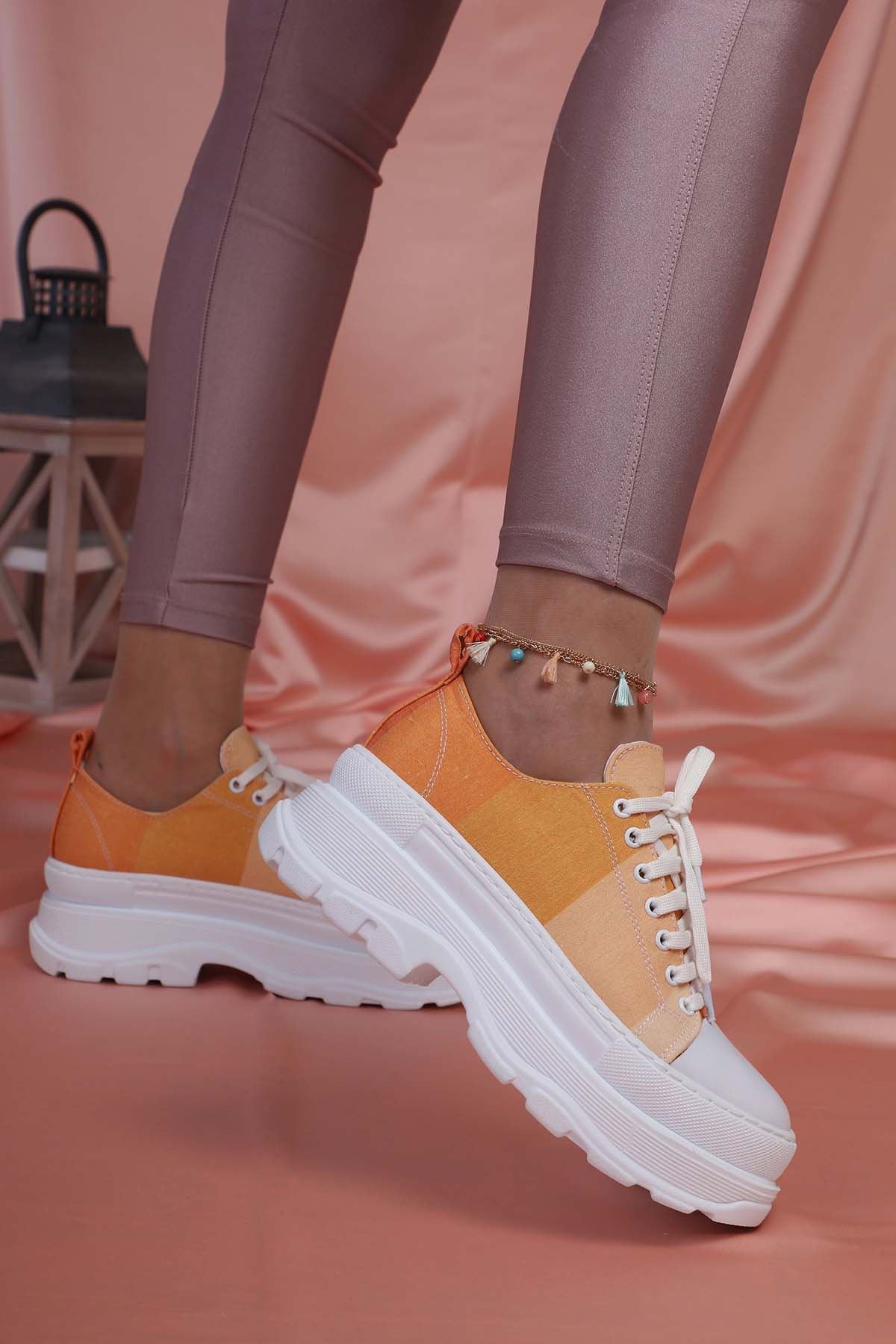 Freemax Kadın  Sneaker Spor Ayakkabı Sarı Ekose