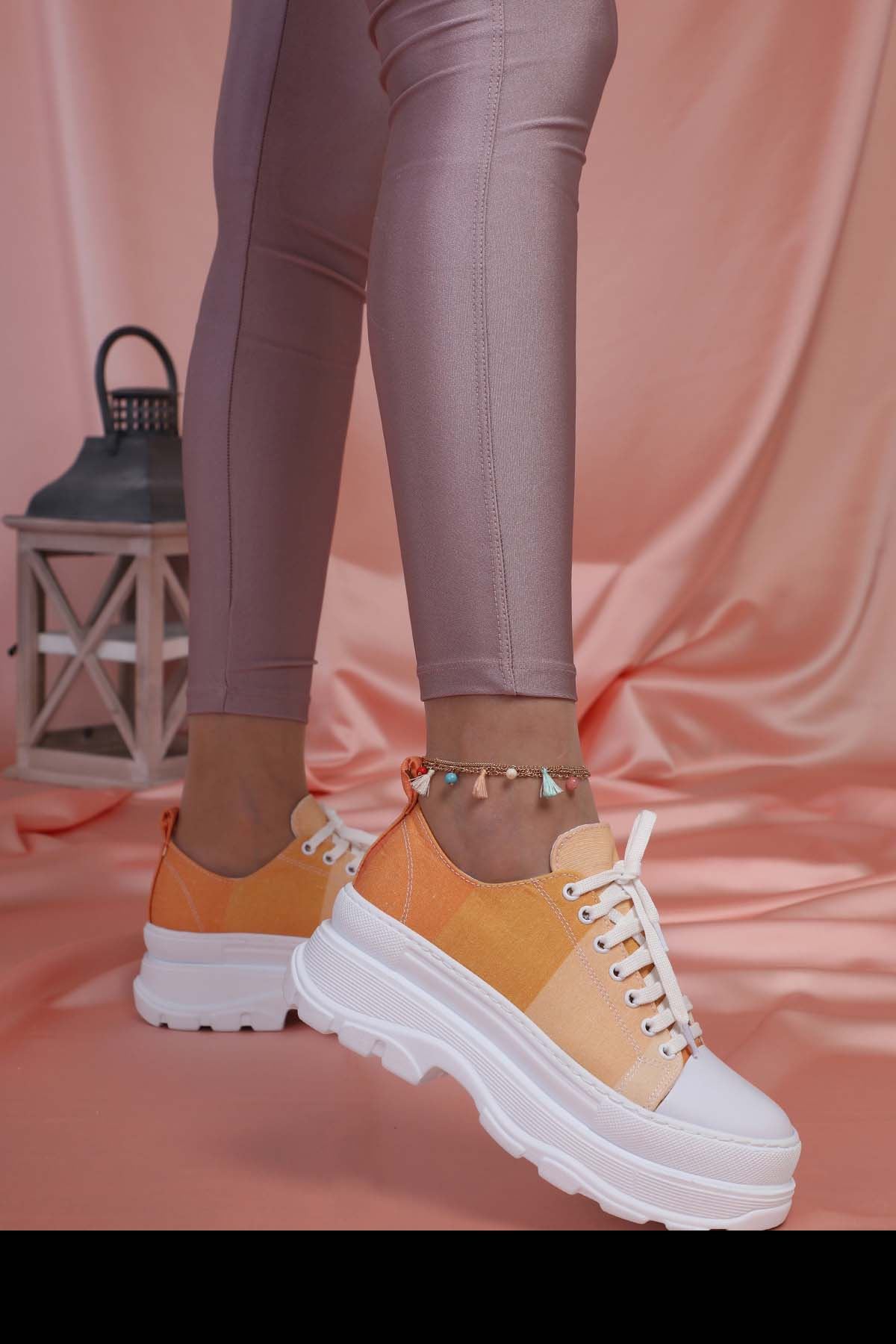 Freemax Kadın  Sneaker Spor Ayakkabı Sarı Ekose