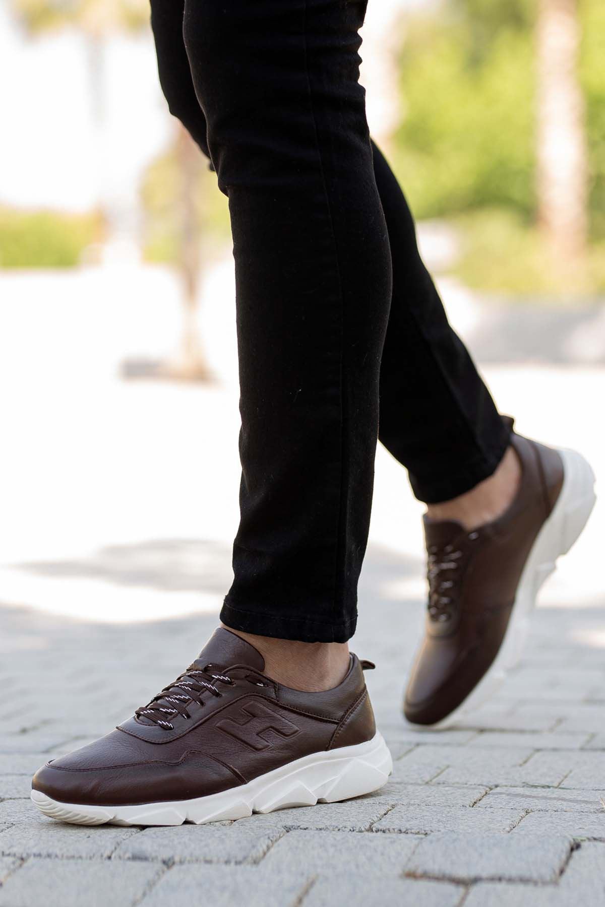 Freemax Erkek İç Dış Hakiki Deri Eva  Jel İç Taban Spor Sneaker Ayakkabı LSNS.HD 455 Kahverengi