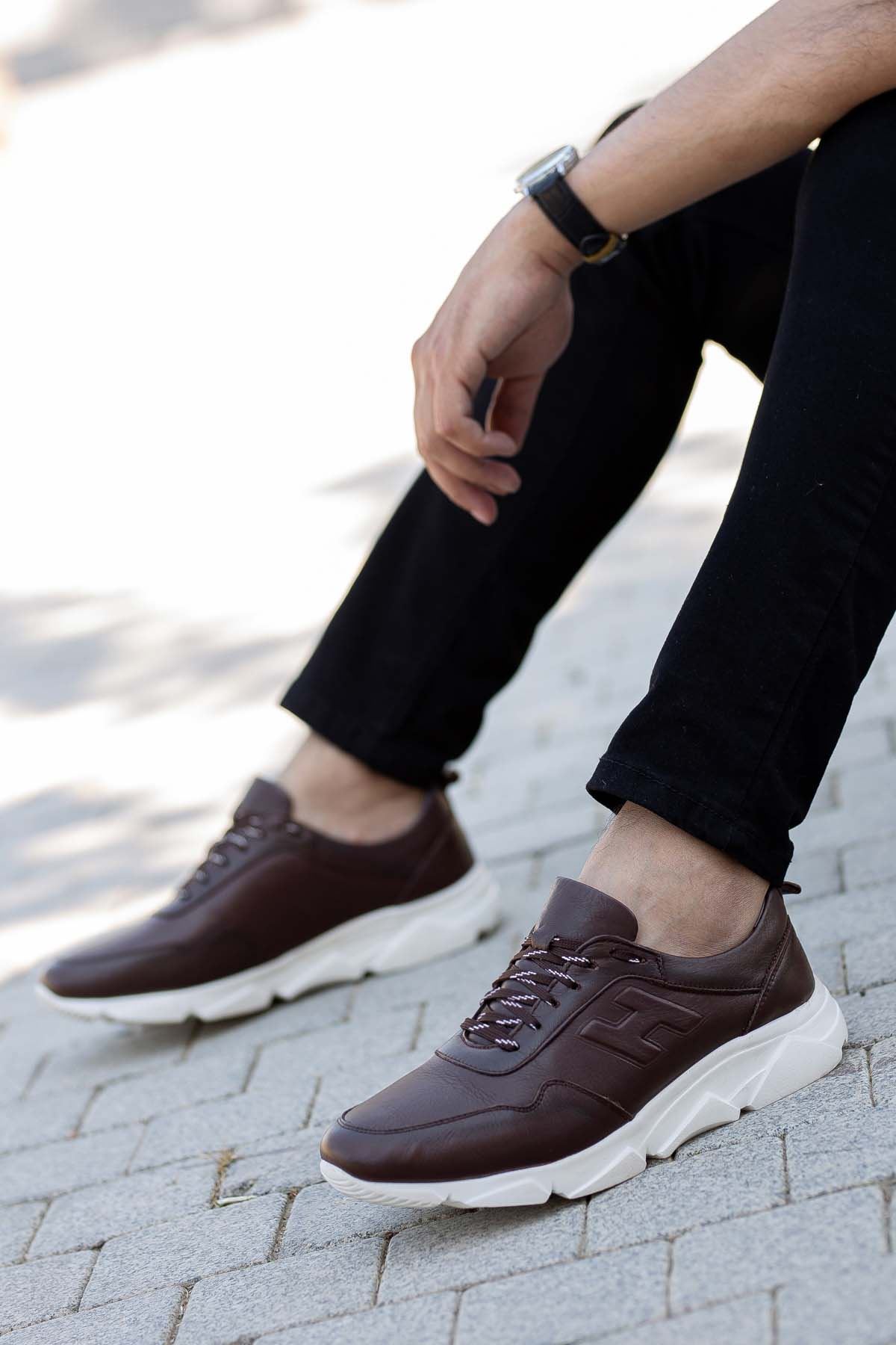 Freemax Erkek İç Dış Hakiki Deri Eva  Jel İç Taban Spor Sneaker Ayakkabı LSNS.HD 455 Kahverengi