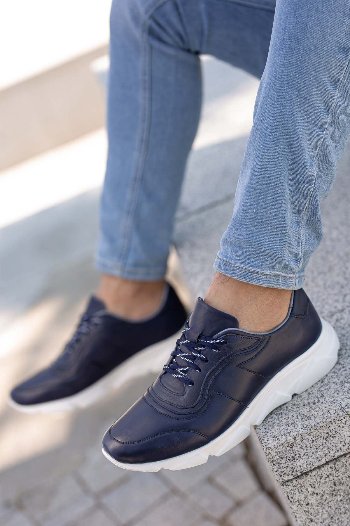 Freemax Erkek İç Dış Hakiki Deri Eva  Jel İç Taban Spor Sneaker Ayakkabı LSNS.HD 355 Lacivert