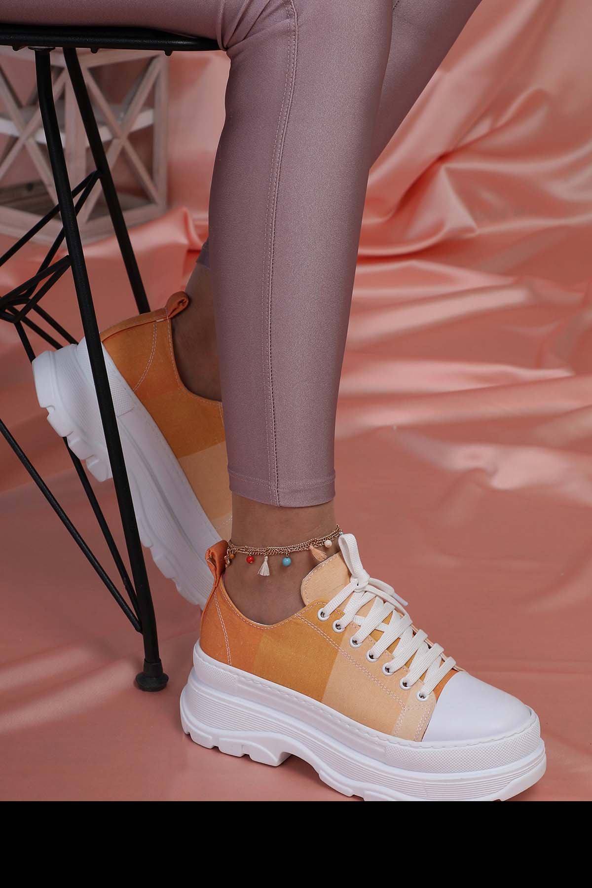 Freemax Kadın  Sneaker Spor Ayakkabı Sarı Ekose