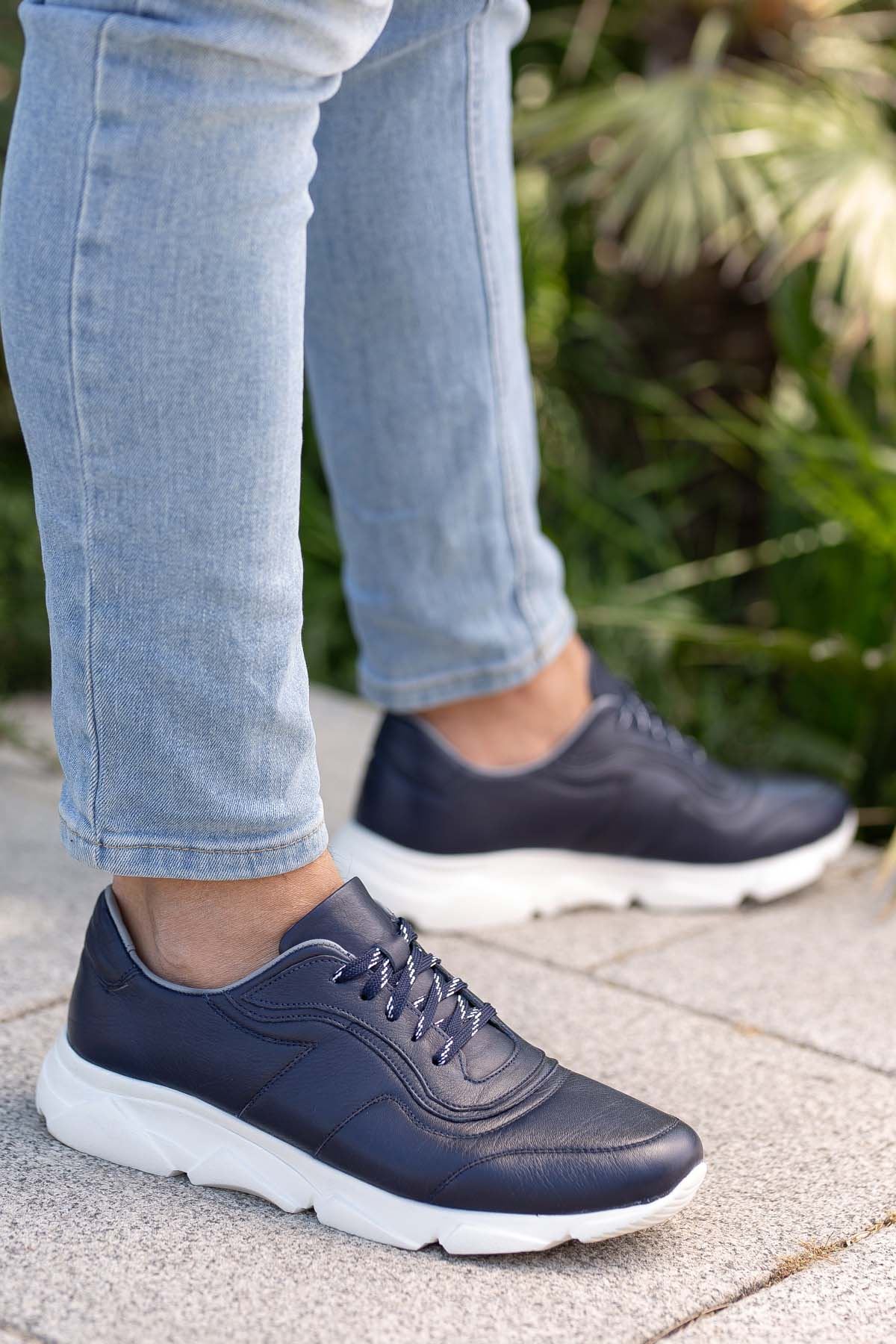 Freemax Erkek İç Dış Hakiki Deri Eva  Jel İç Taban Spor Sneaker Ayakkabı LSNS.HD 355 Lacivert