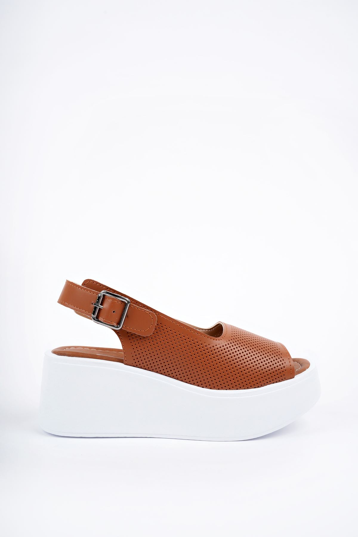Freemax Kadın Garantili Çok Hafif Rahat 6 cm Topuk Eva Taban Platform Sandalet Ppl 4005 Taba