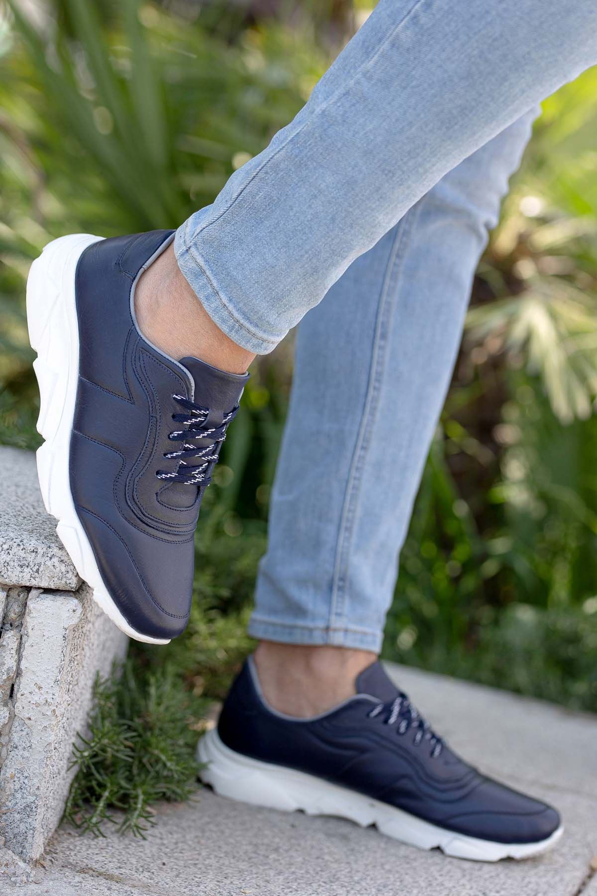 Freemax Erkek İç Dış Hakiki Deri Eva  Jel İç Taban Spor Sneaker Ayakkabı LSNS.HD 355 Lacivert