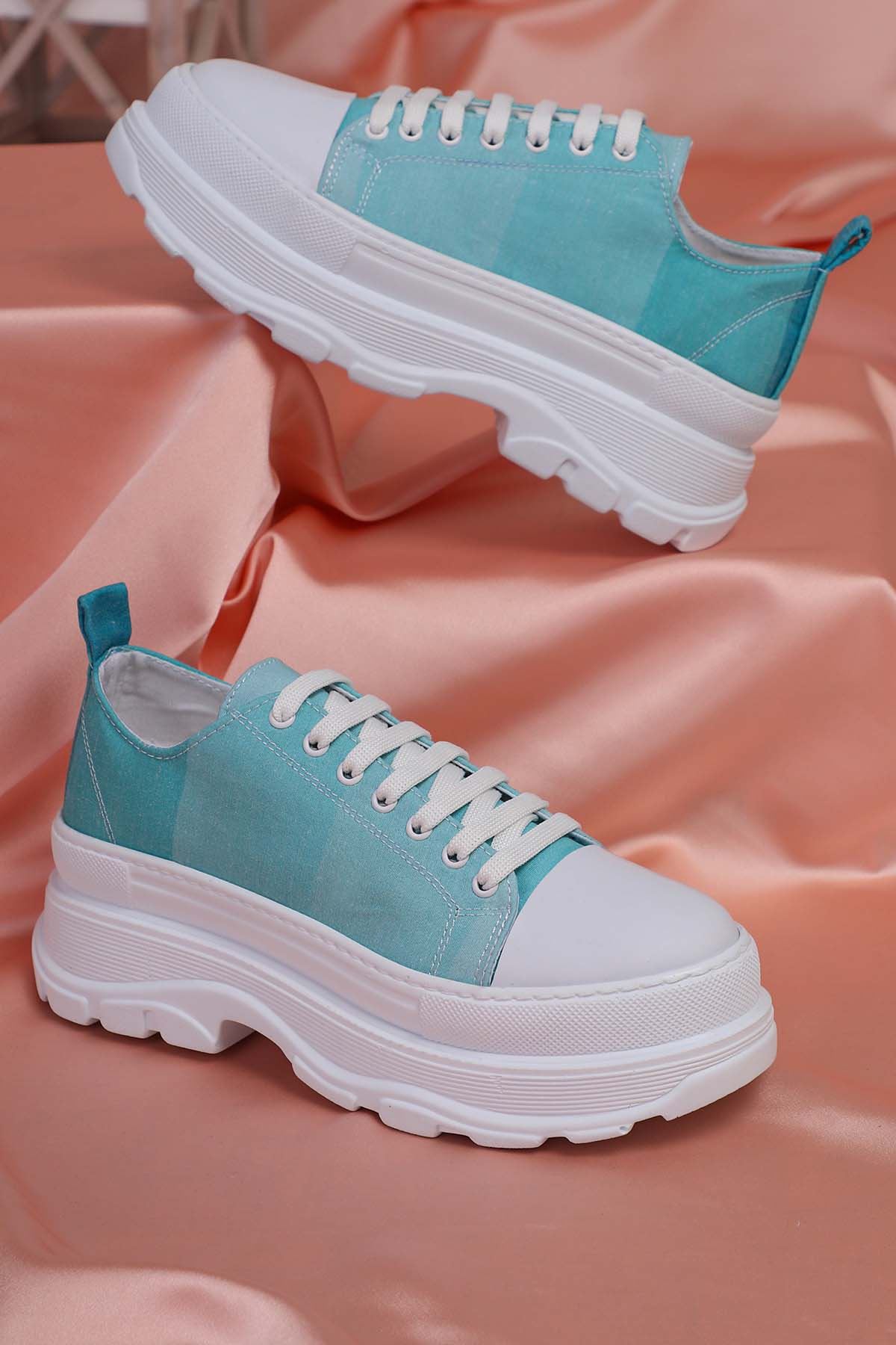 Freemax Kadın  Sneaker Spor Ayakkabı Yeşil Ekose