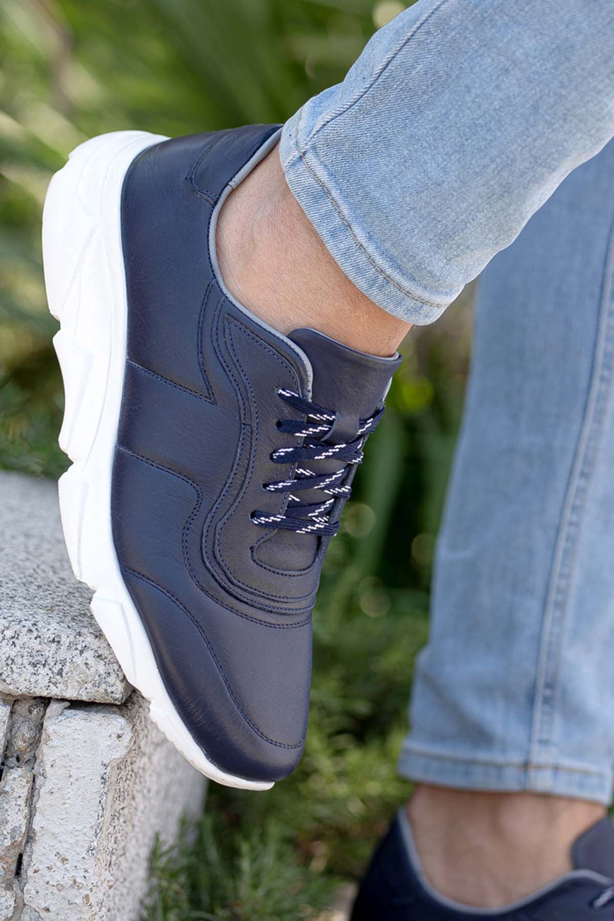 Freemax Erkek İç Dış Hakiki Deri Eva  Jel İç Taban Spor Sneaker Ayakkabı LSNS.HD 355 Lacivert