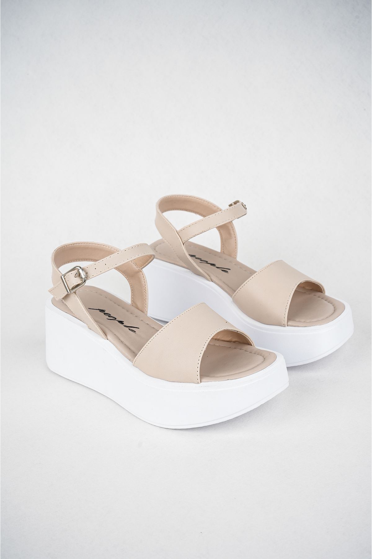 Freemax Kadın Garantili Çok Hafif Rahat 6 cm Topuk Eva Taban Platform Sandalet Ppl 4002 Ten